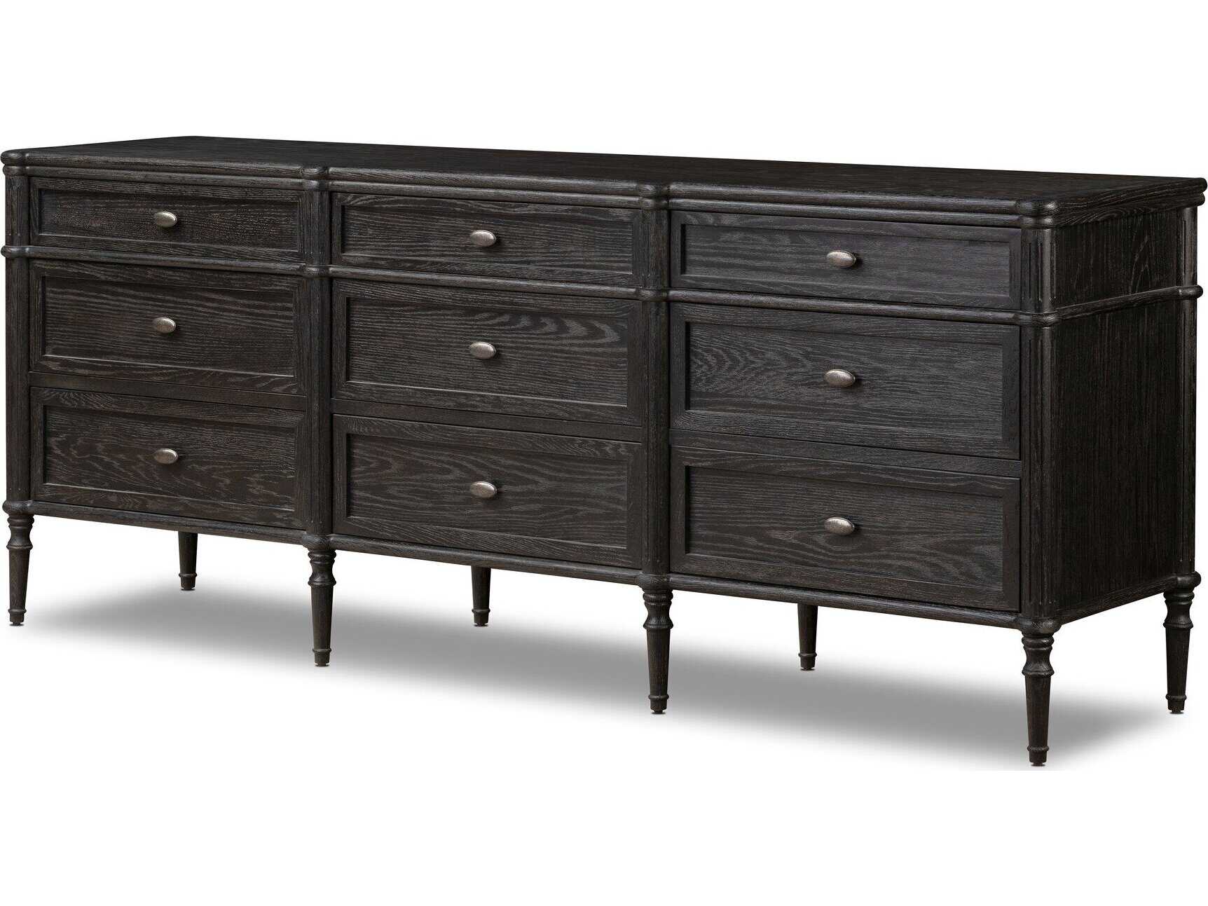 Four Hands Collins Toulouse Distressed Black Oak  Wood 9 Drawer Dresser