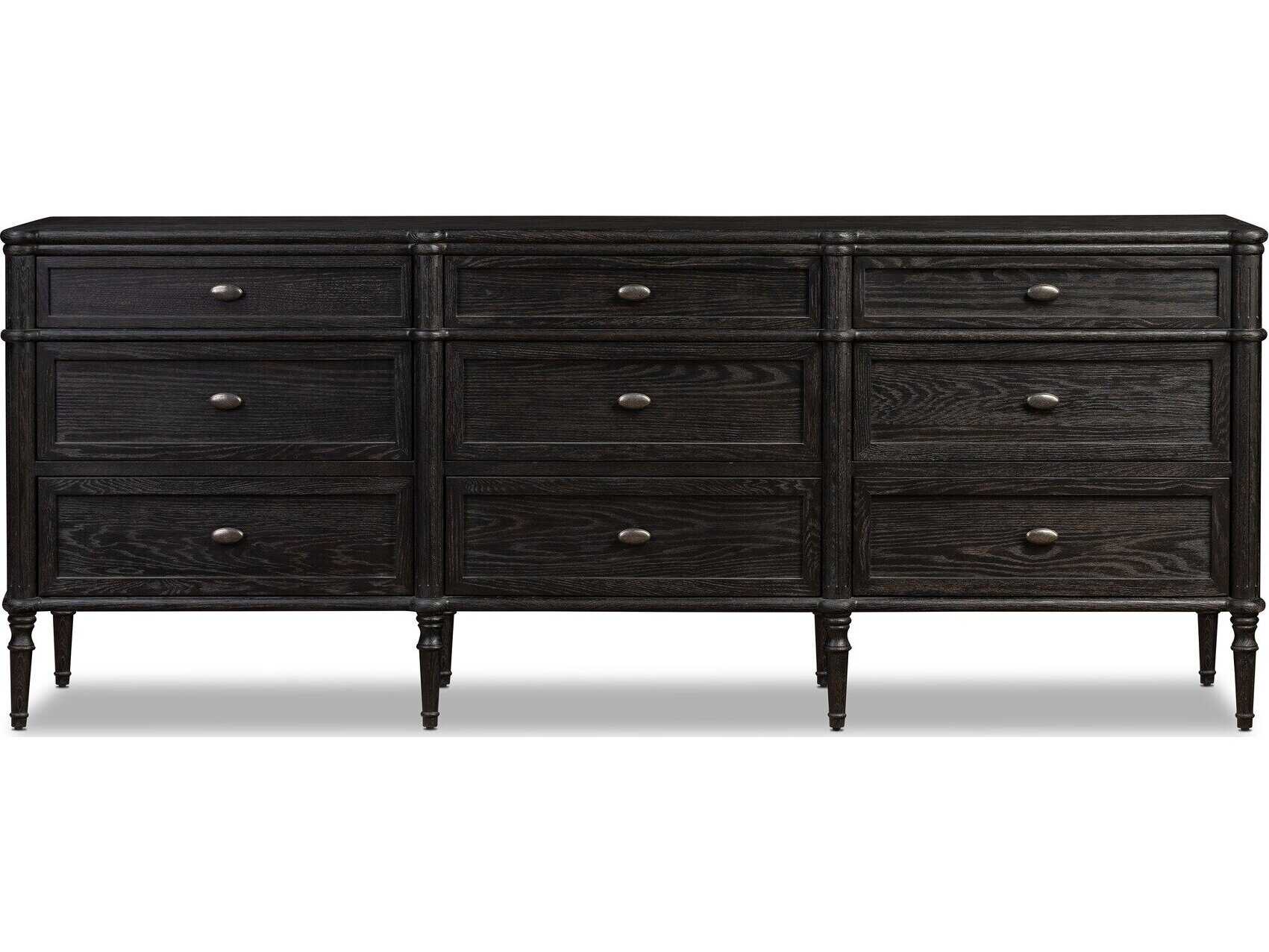 Four Hands Collins Toulouse Distressed Black Oak  Wood 9 Drawer Dresser