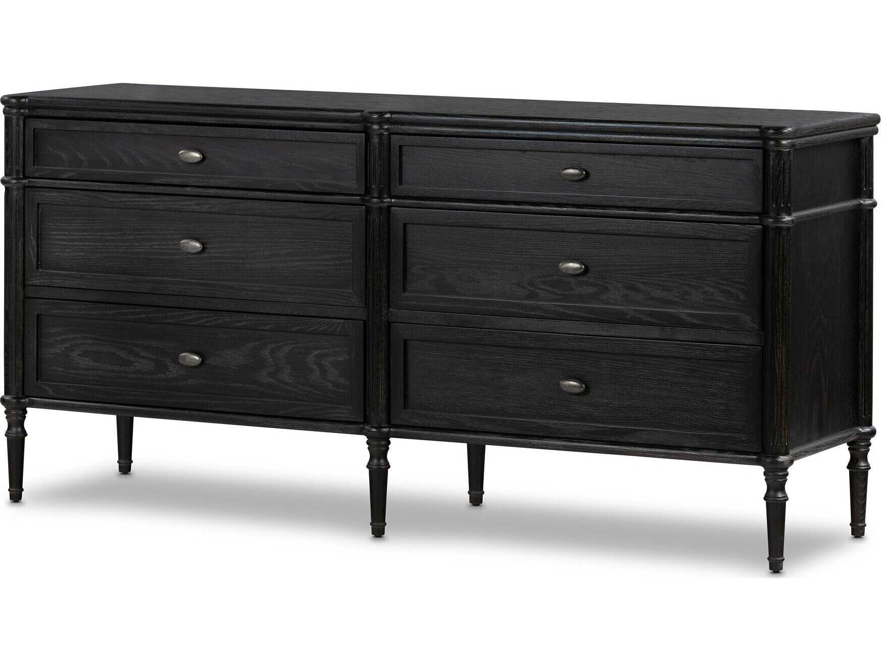 Four Hands Collins Toulouse Distressed Black Oak  Wood 6 Drawer Dresser