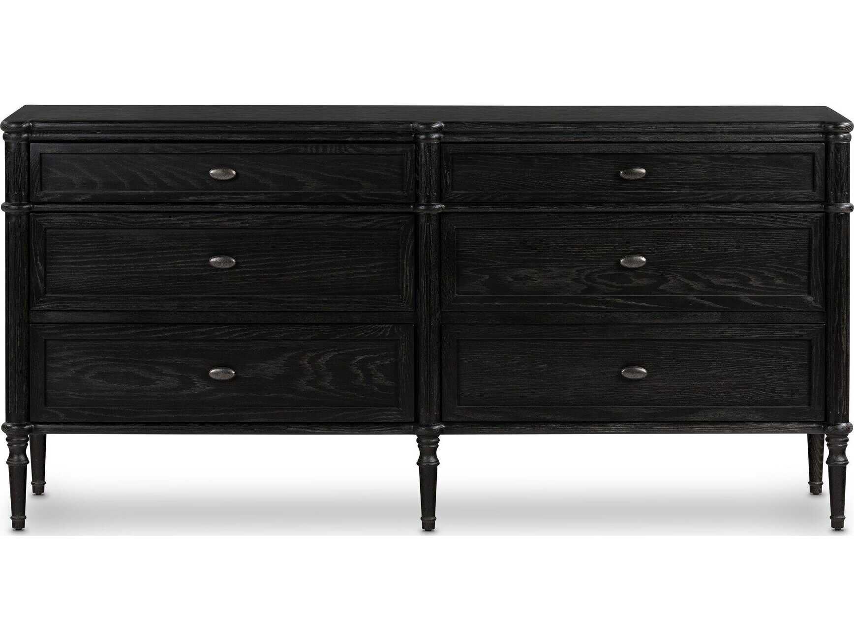 Four Hands Collins Toulouse Distressed Black Oak  Wood 6 Drawer Dresser