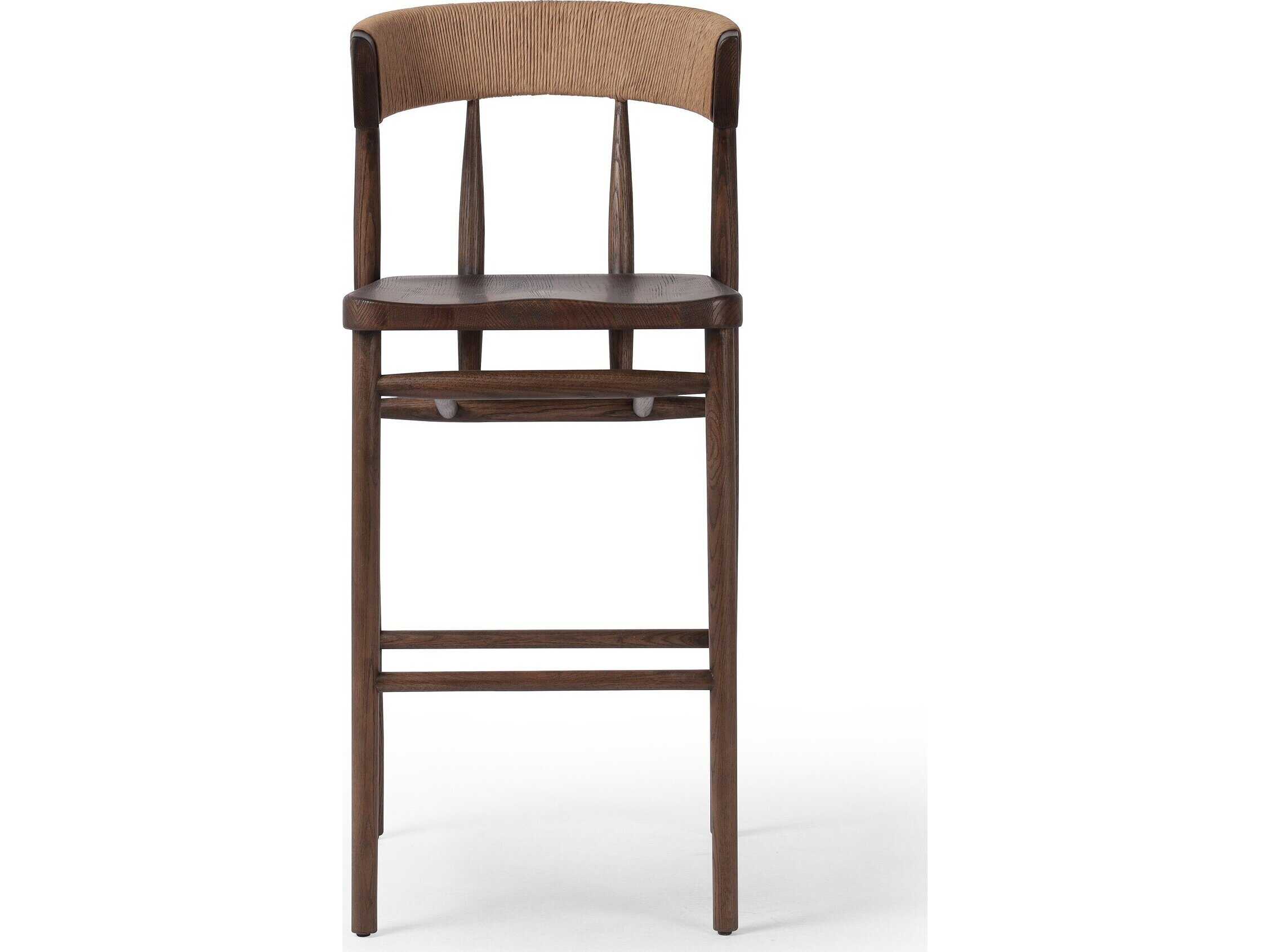 Four Hands Allston Buxton Oak Wood Drifted Natural Paper Rush Bar Stool