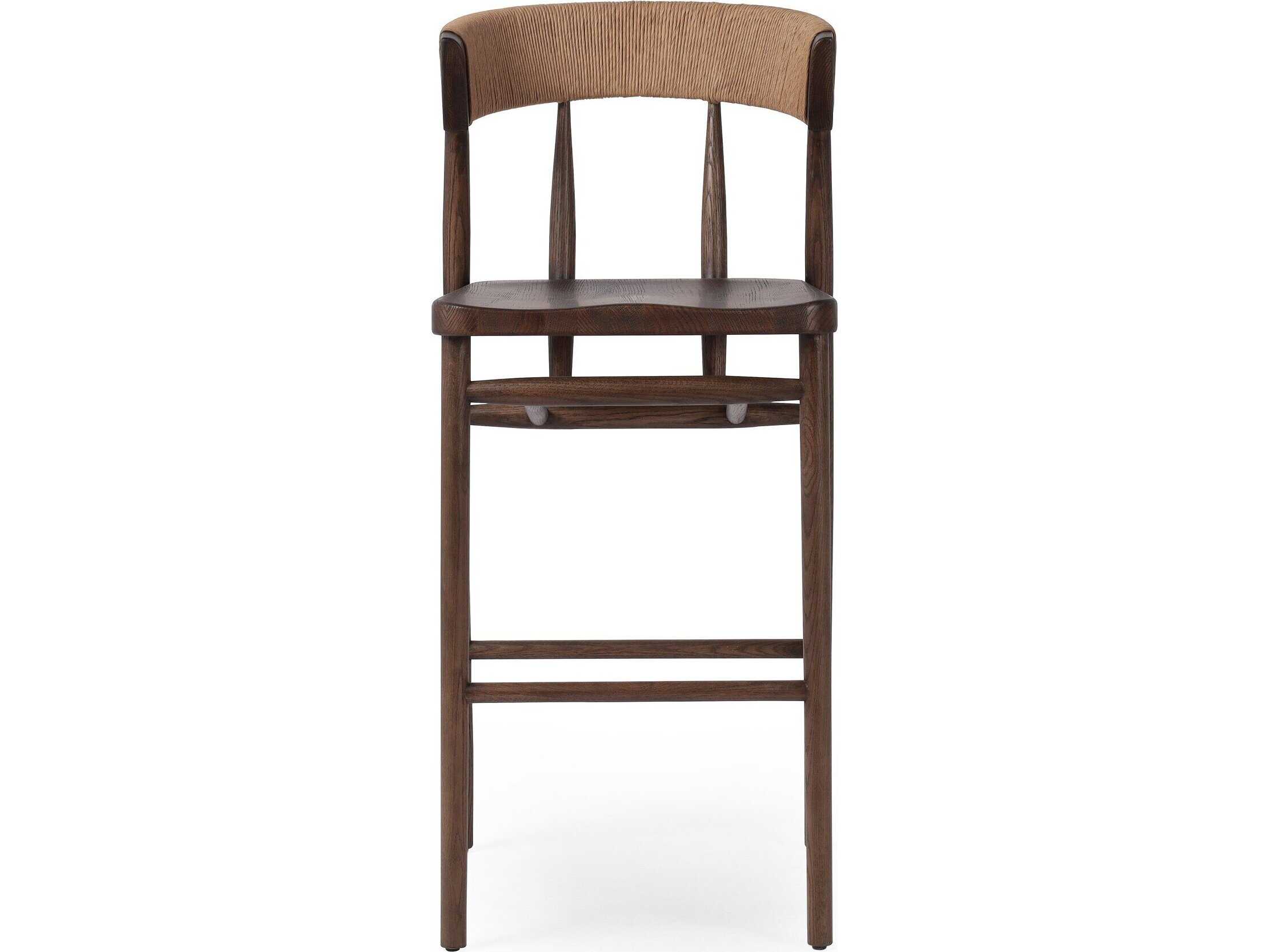 Four Hands Allston Buxton Oak Wood Drifted Natural Paper Rush Bar Stool
