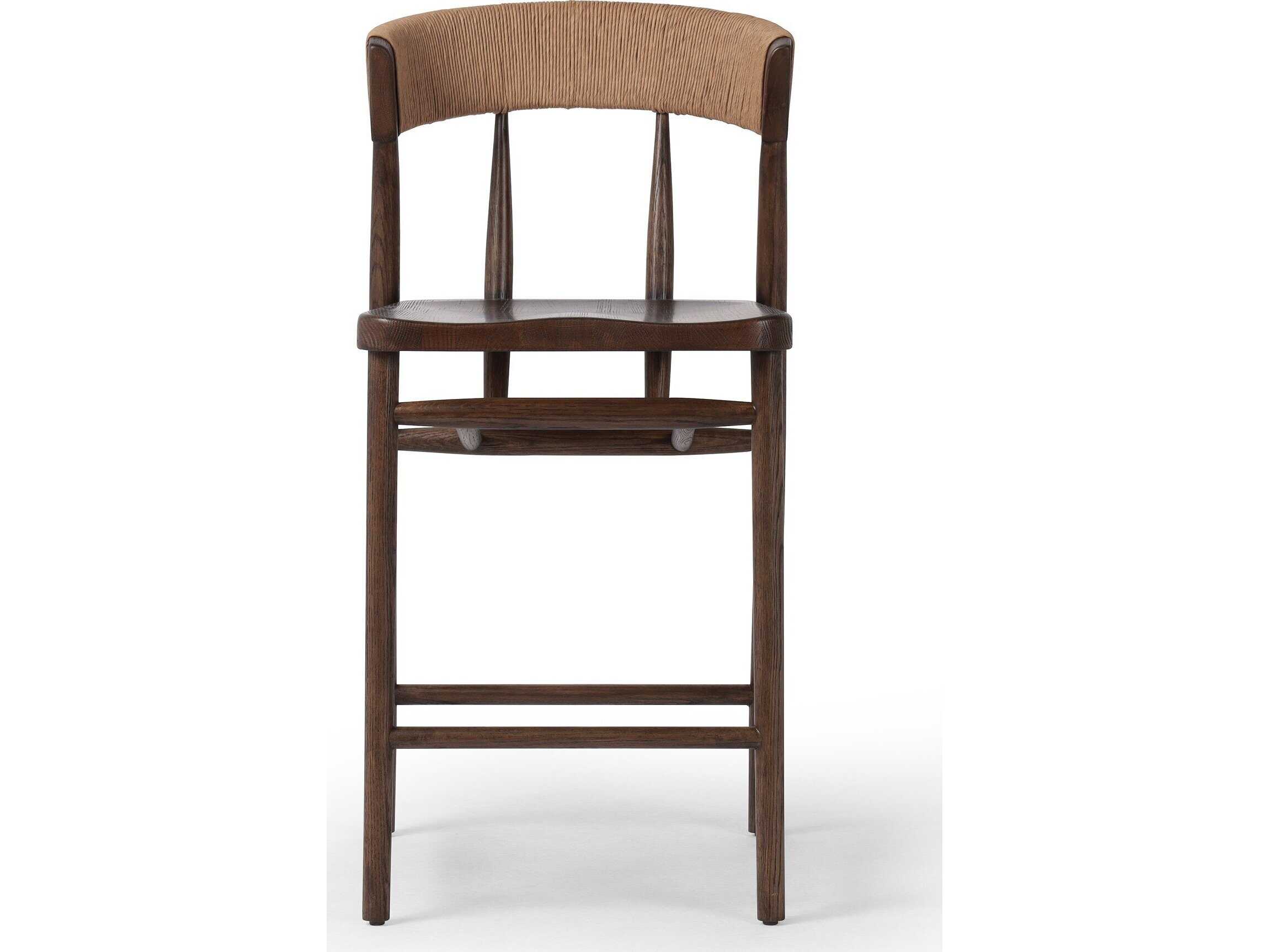 Four Hands Allston Buxton Oak Wood Drifted Natural Paper Rush Counter Stool