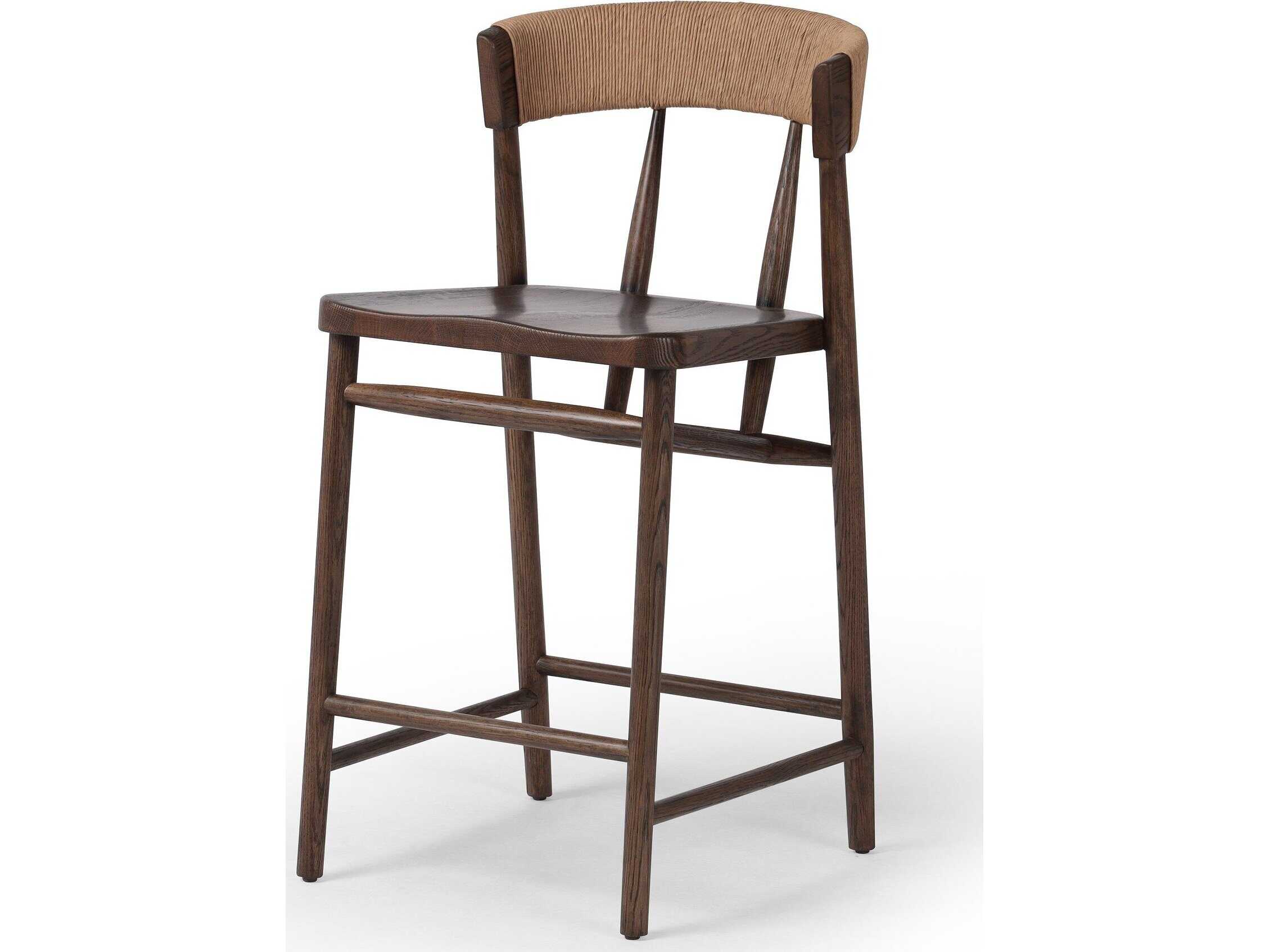 Four Hands Allston Buxton Oak Wood Drifted Natural Paper Rush Counter Stool