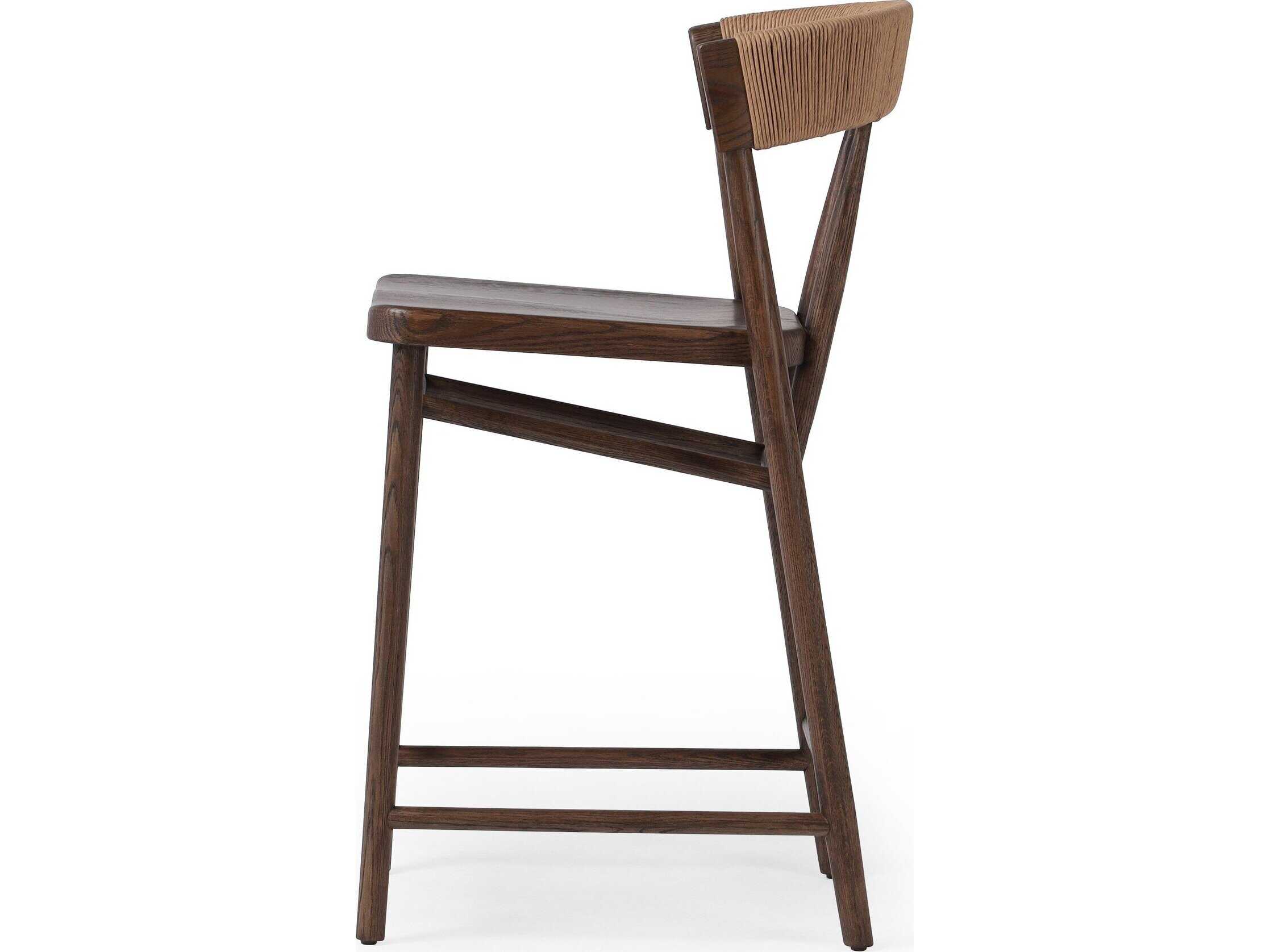 Four Hands Allston Buxton Oak Wood Drifted Natural Paper Rush Counter Stool