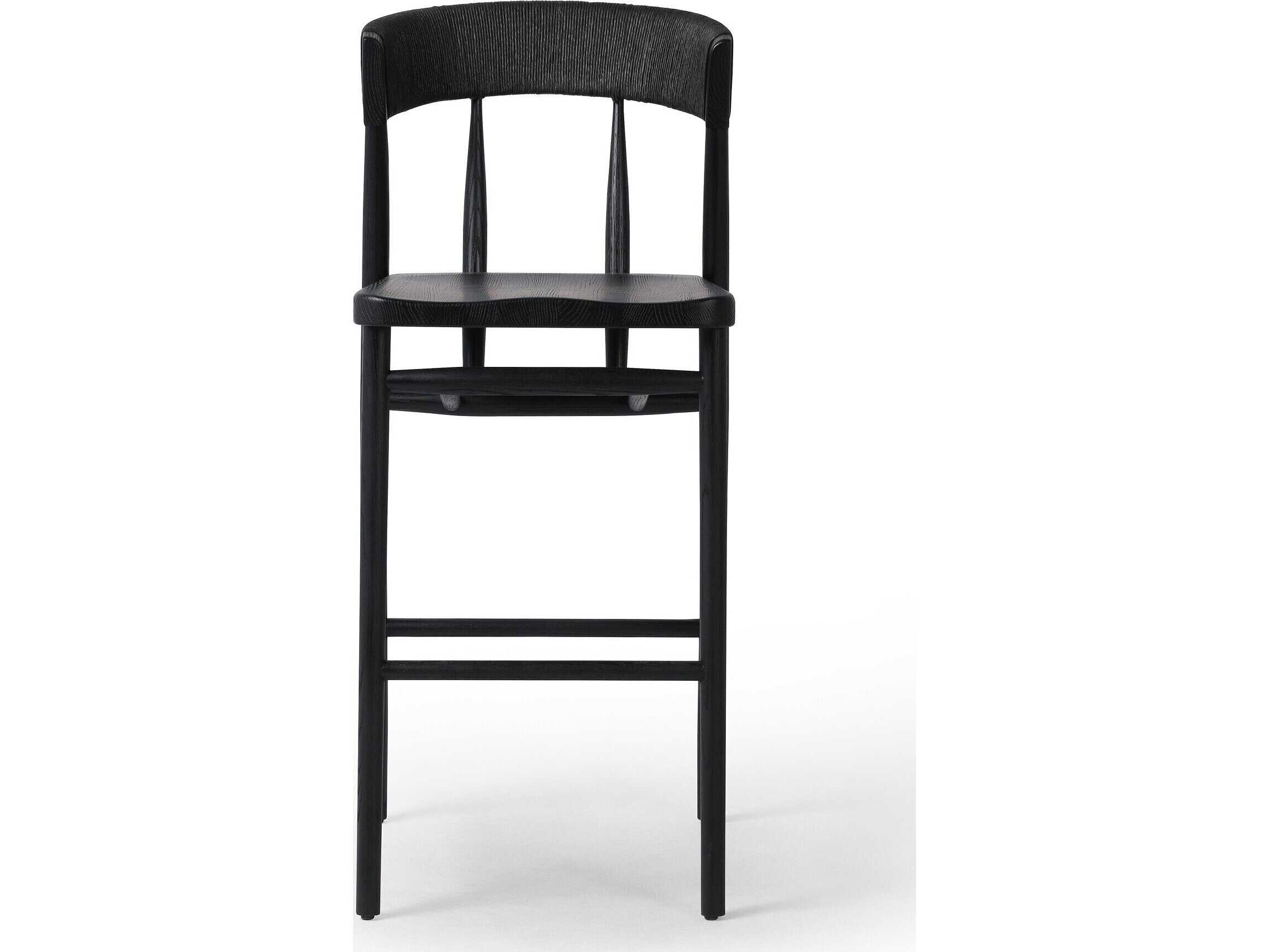 Four Hands Allston Buxton Oak Wood Black Rush Bar Stool