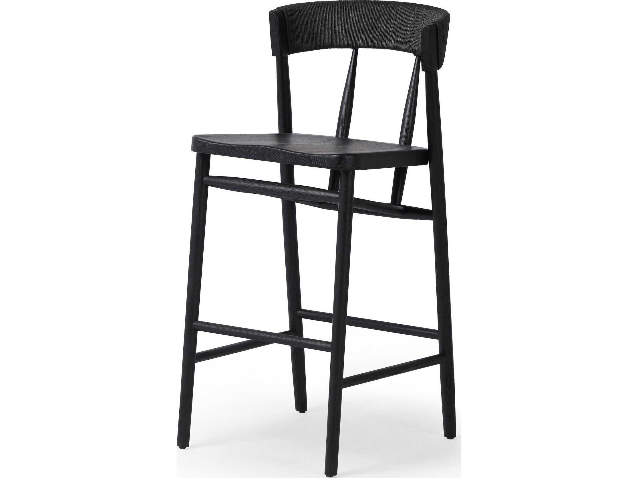 Four Hands Allston Buxton Oak Wood Black Rush Bar Stool
