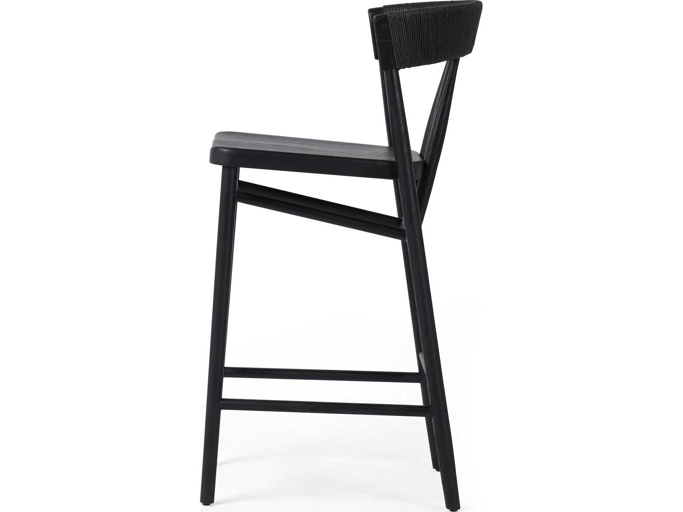 Four Hands Allston Buxton Oak Wood Black Rush Bar Stool