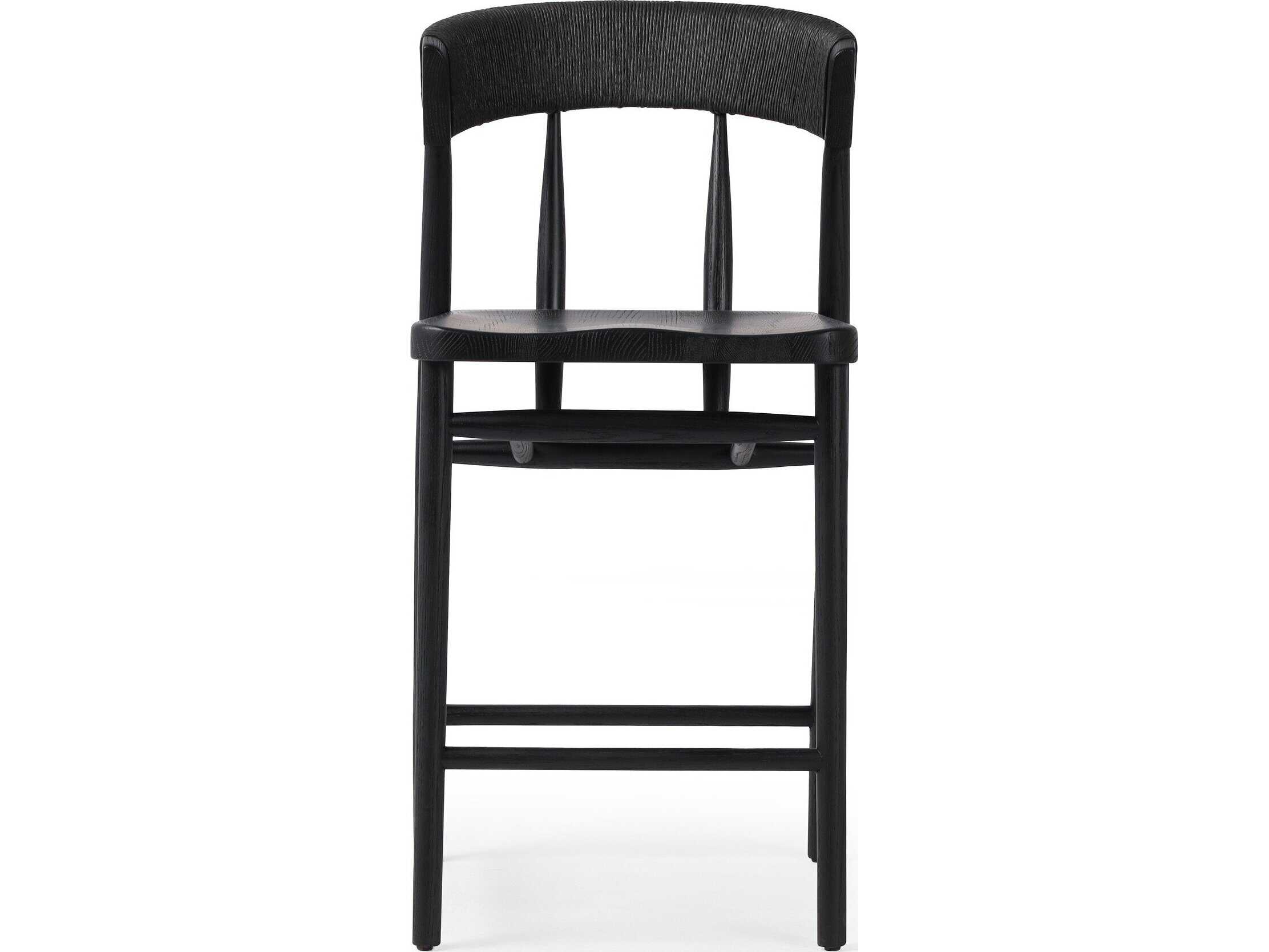 Four Hands Allston Buxton Oak Wood Black Rush Counter Stool
