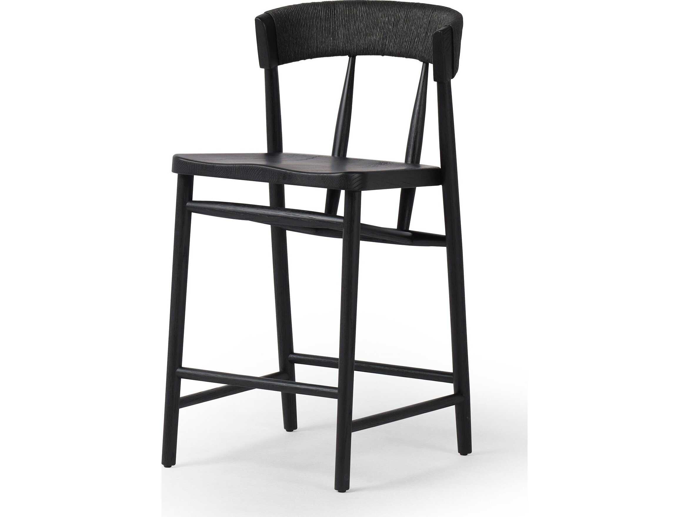 Four Hands Allston Buxton Oak Wood Black Rush Counter Stool
