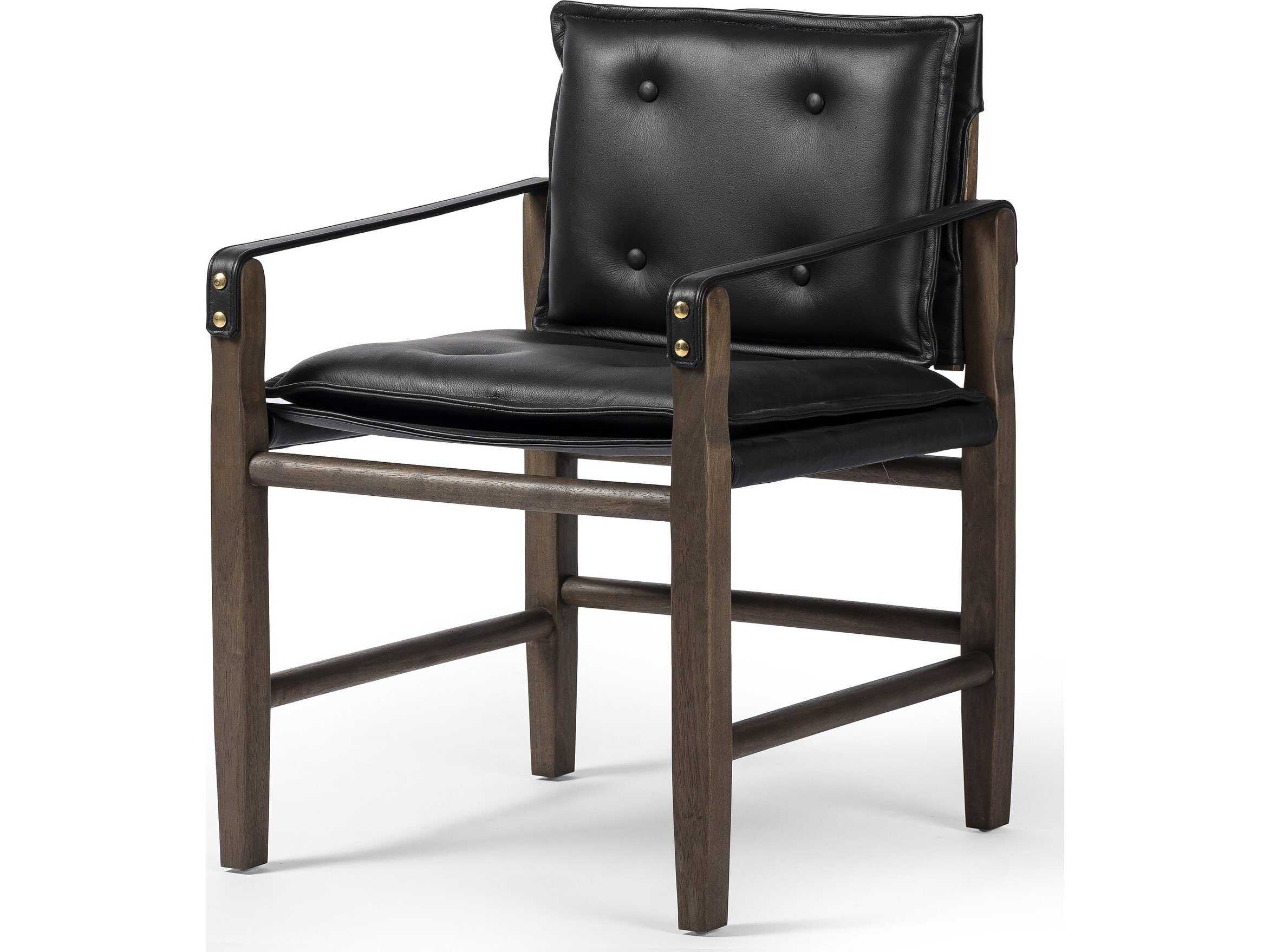 Four Hands Westgate Parrawood Black Leather Arm Dining Chair