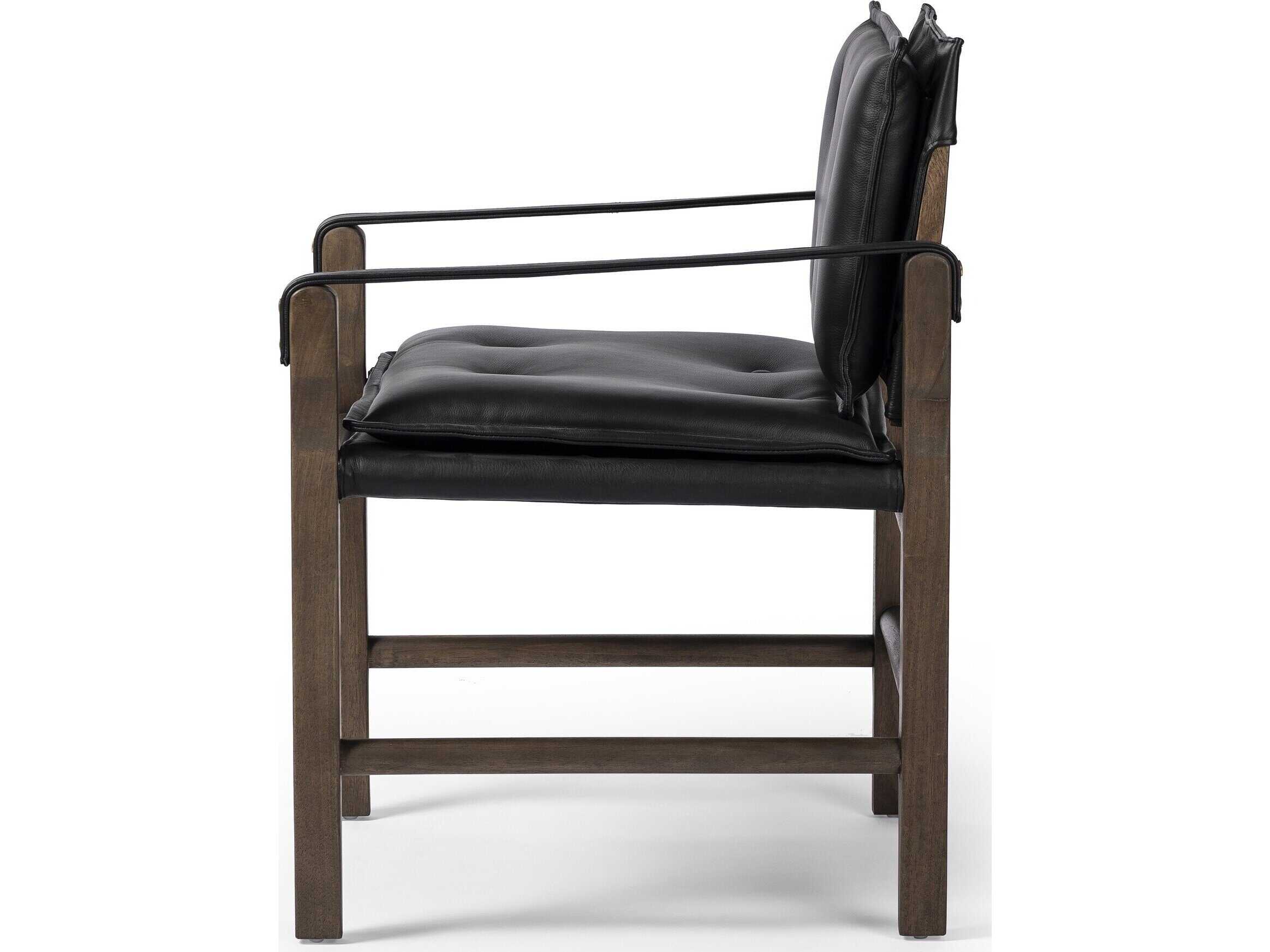 Four Hands Westgate Parrawood Black Leather Arm Dining Chair