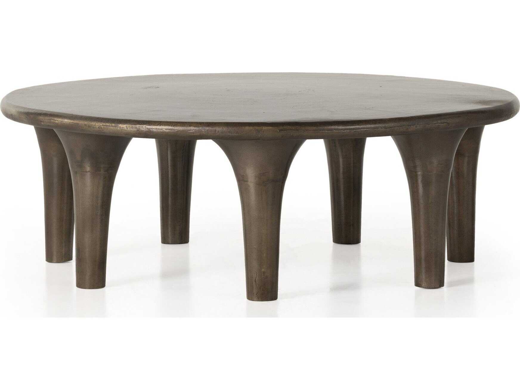 Four Hands Marlow Kelden Aged Bronze Round Wood Coffee Table