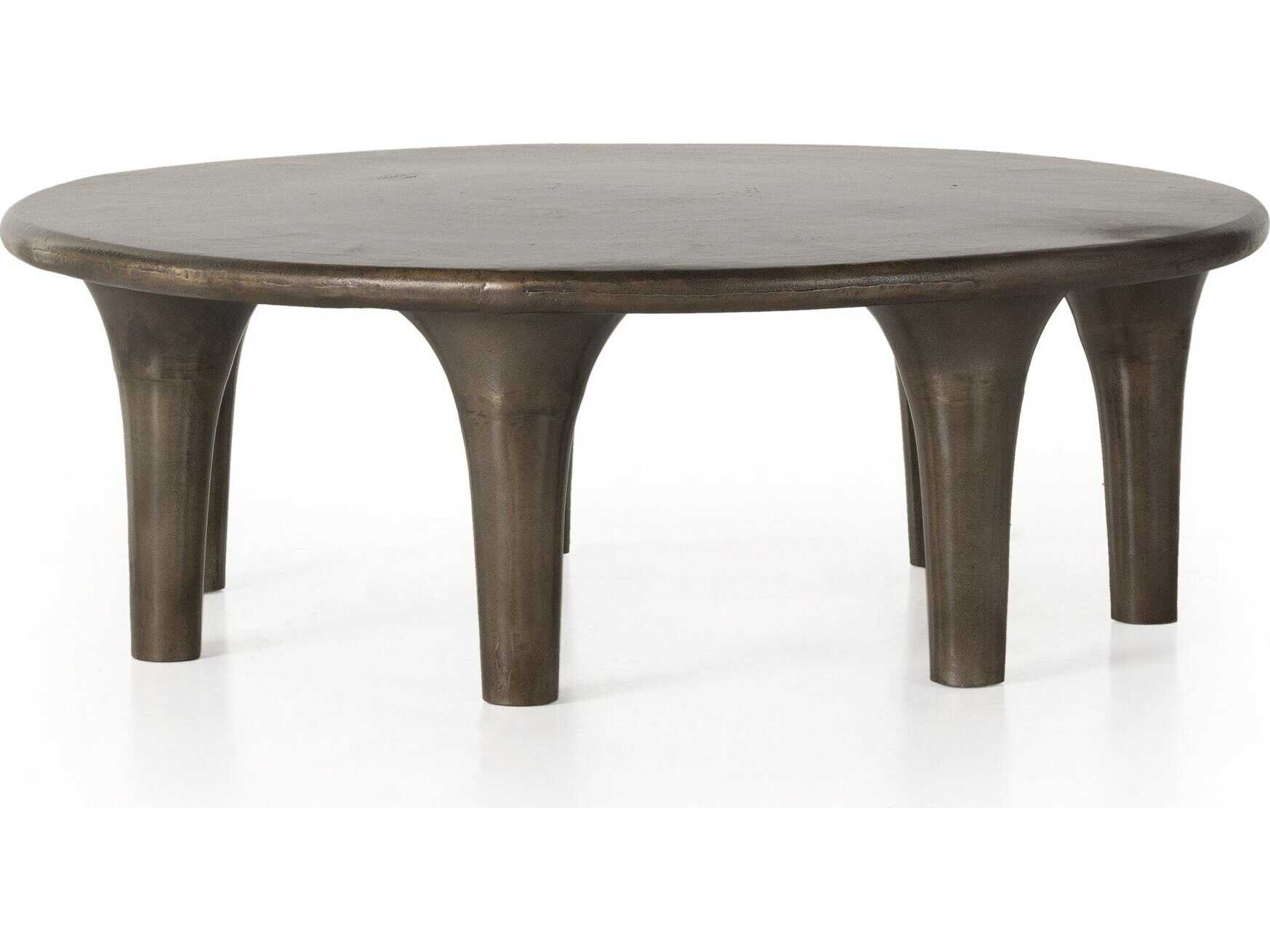 Four Hands Marlow Kelden Aged Bronze Round Wood Coffee Table