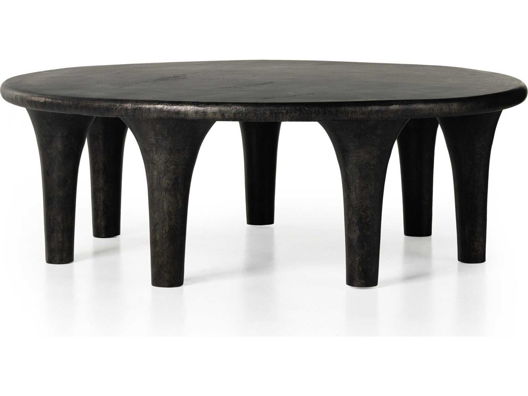 Four Hands Marlow Kelden Round Metal Raw Black Coffee Table