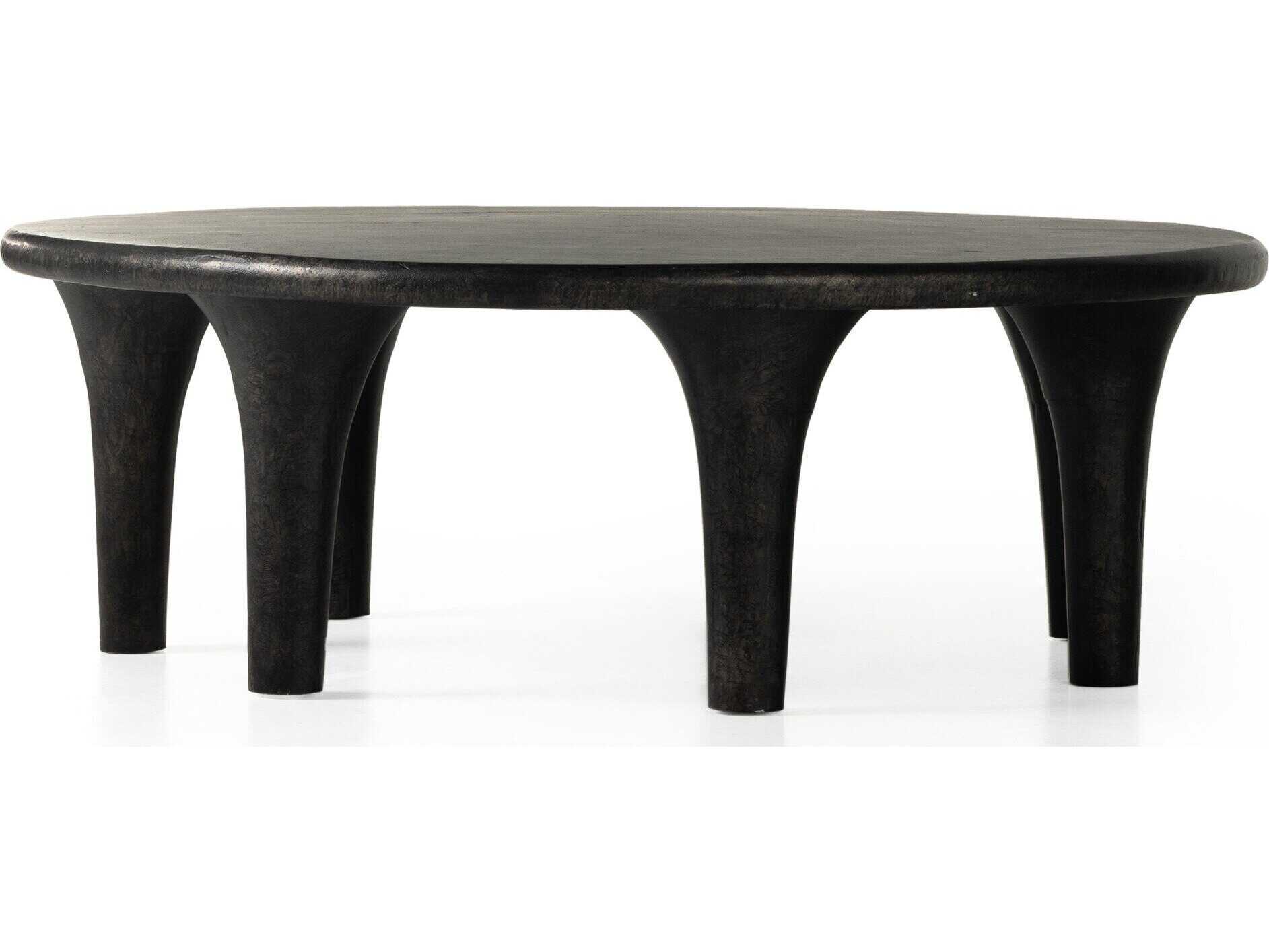 Four Hands Marlow Kelden Round Metal Raw Black Coffee Table