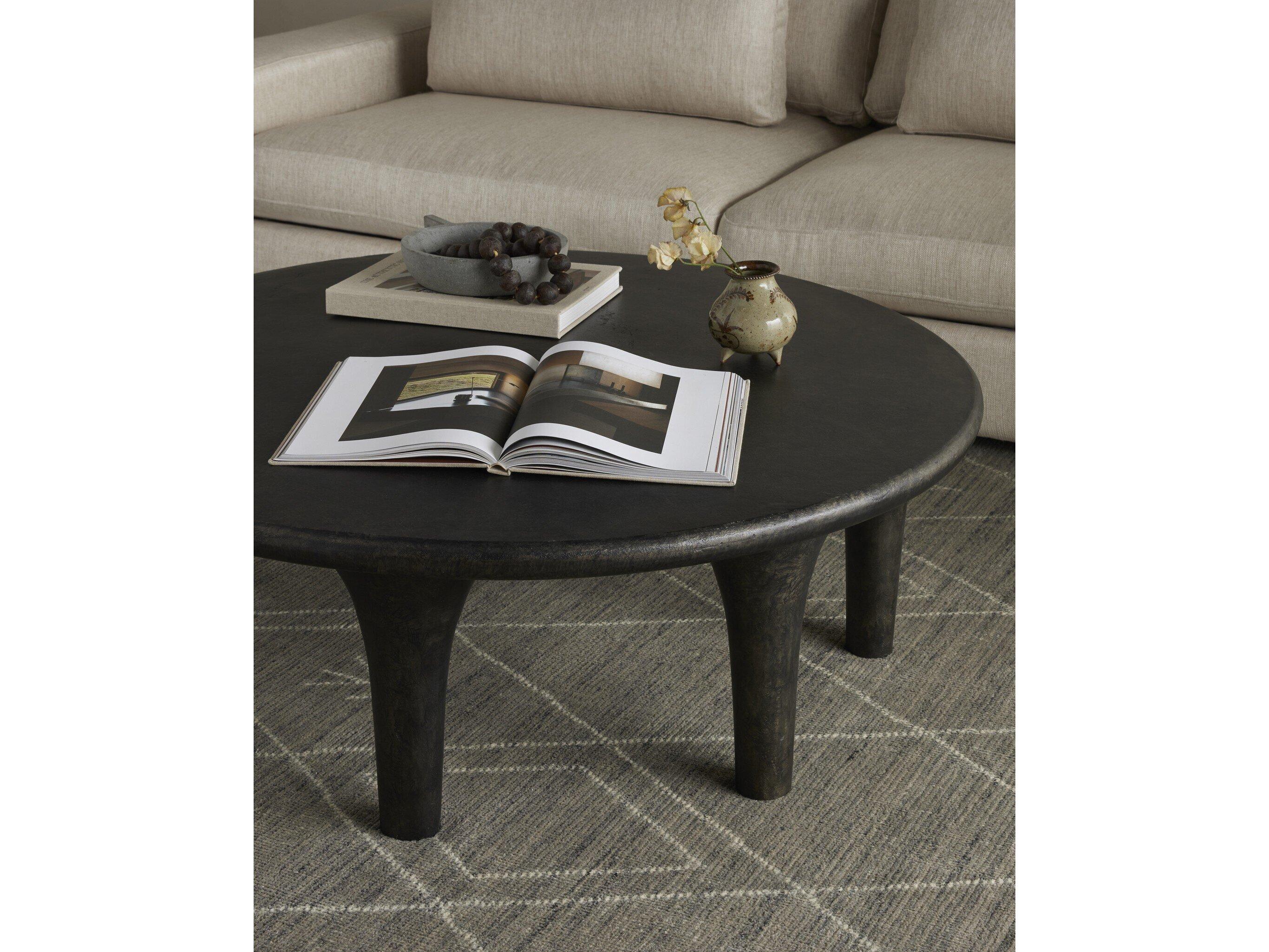 Four Hands Marlow Kelden Round Metal Raw Black Coffee Table