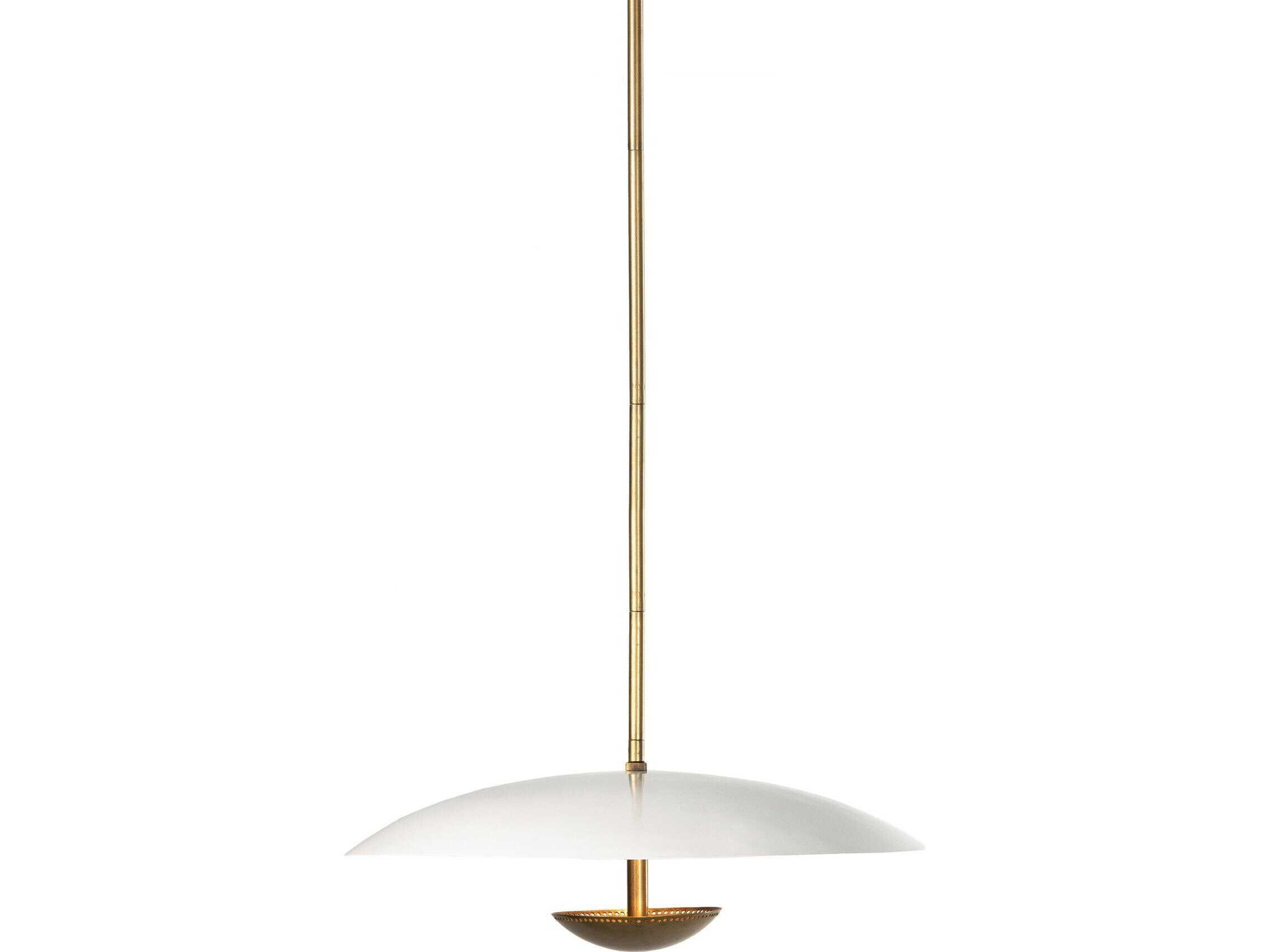 Four Hands Hutton 1-Light Antique Brass Cream White Bowl Linear Pendant