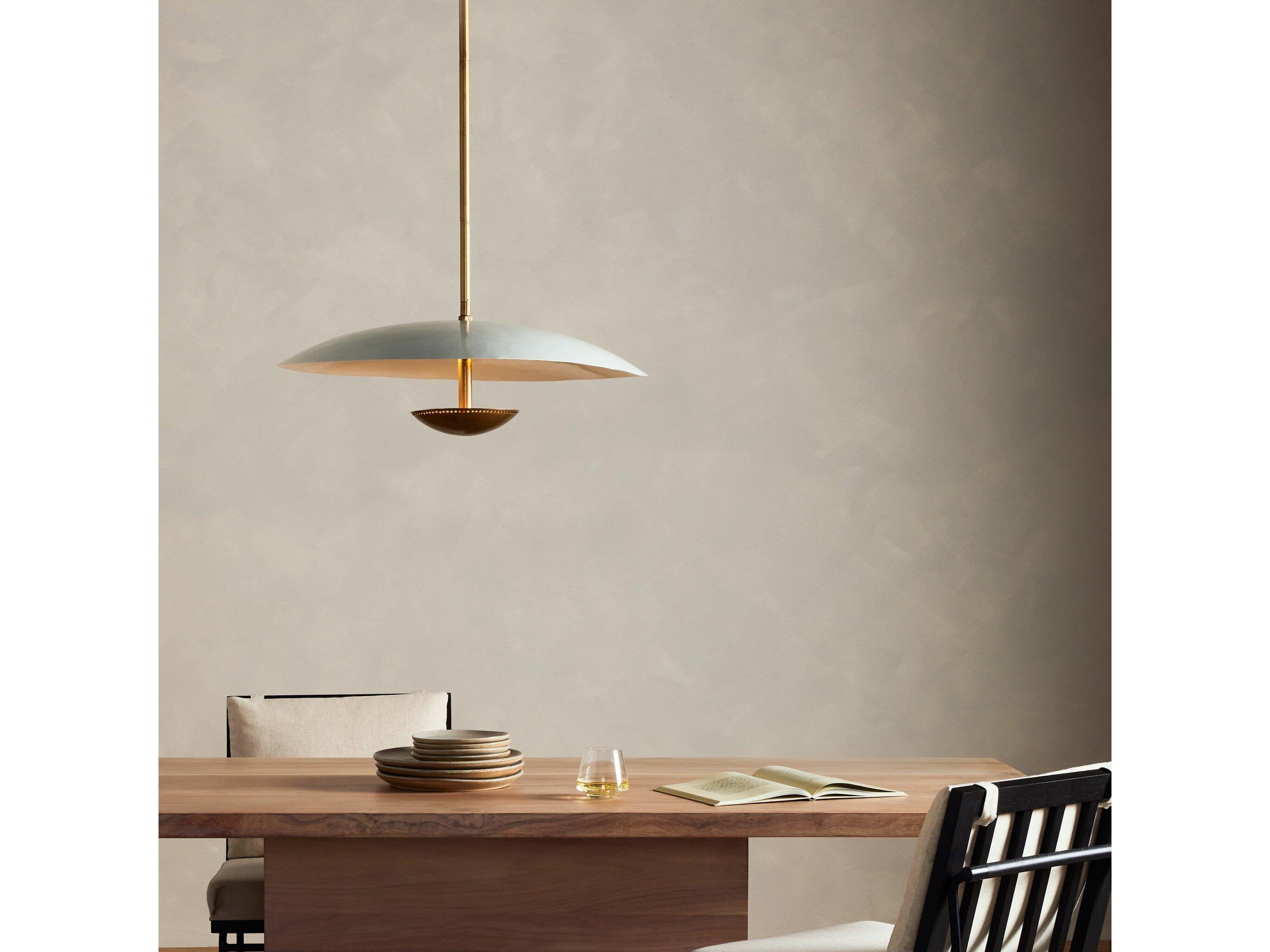 Four Hands Hutton 1-Light Antique Brass Cream White Bowl Linear Pendant