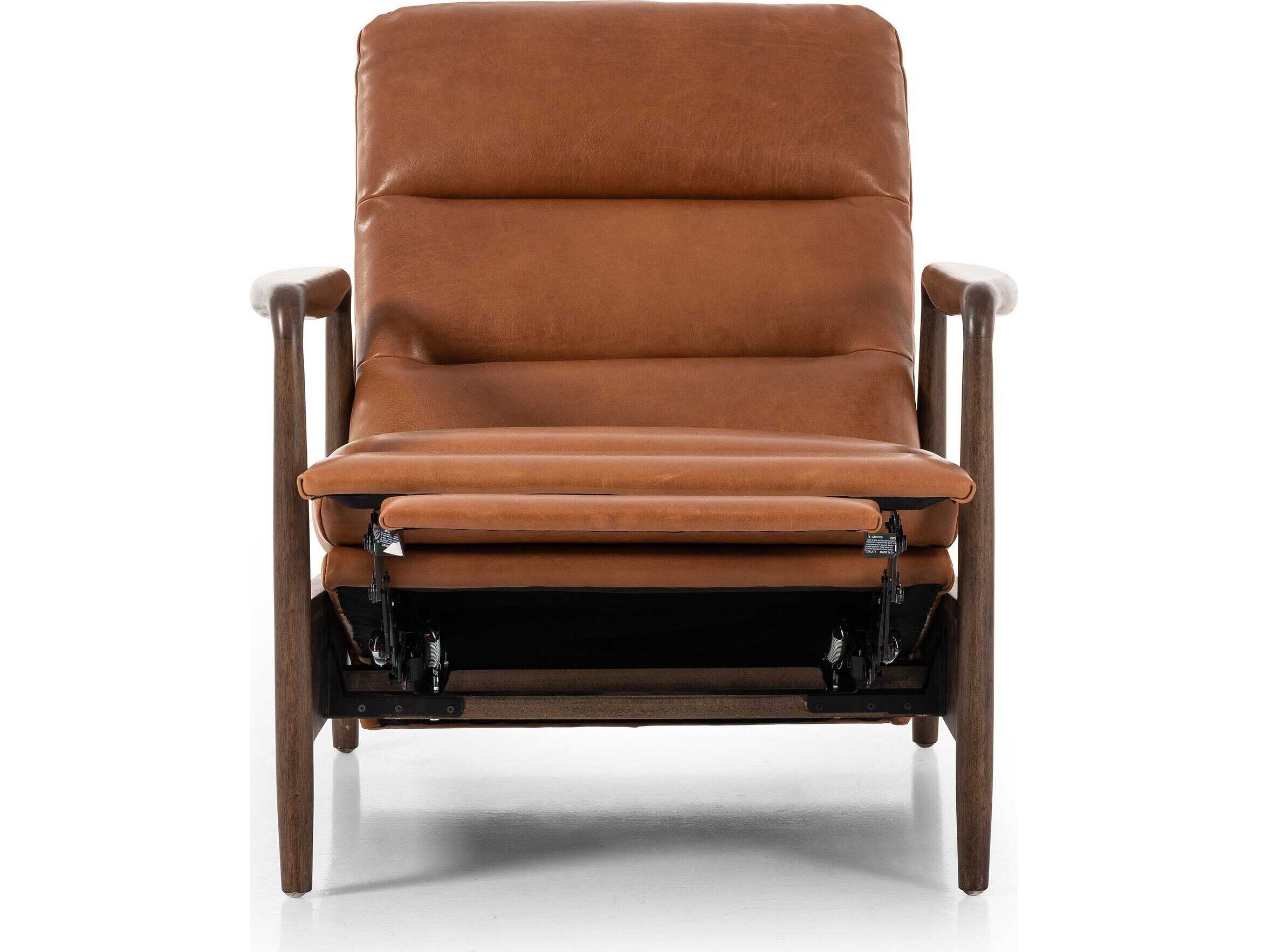 Four Hands Kensington Rhodes Dakota Tobacco Almond Brown Leather Recliner Chair