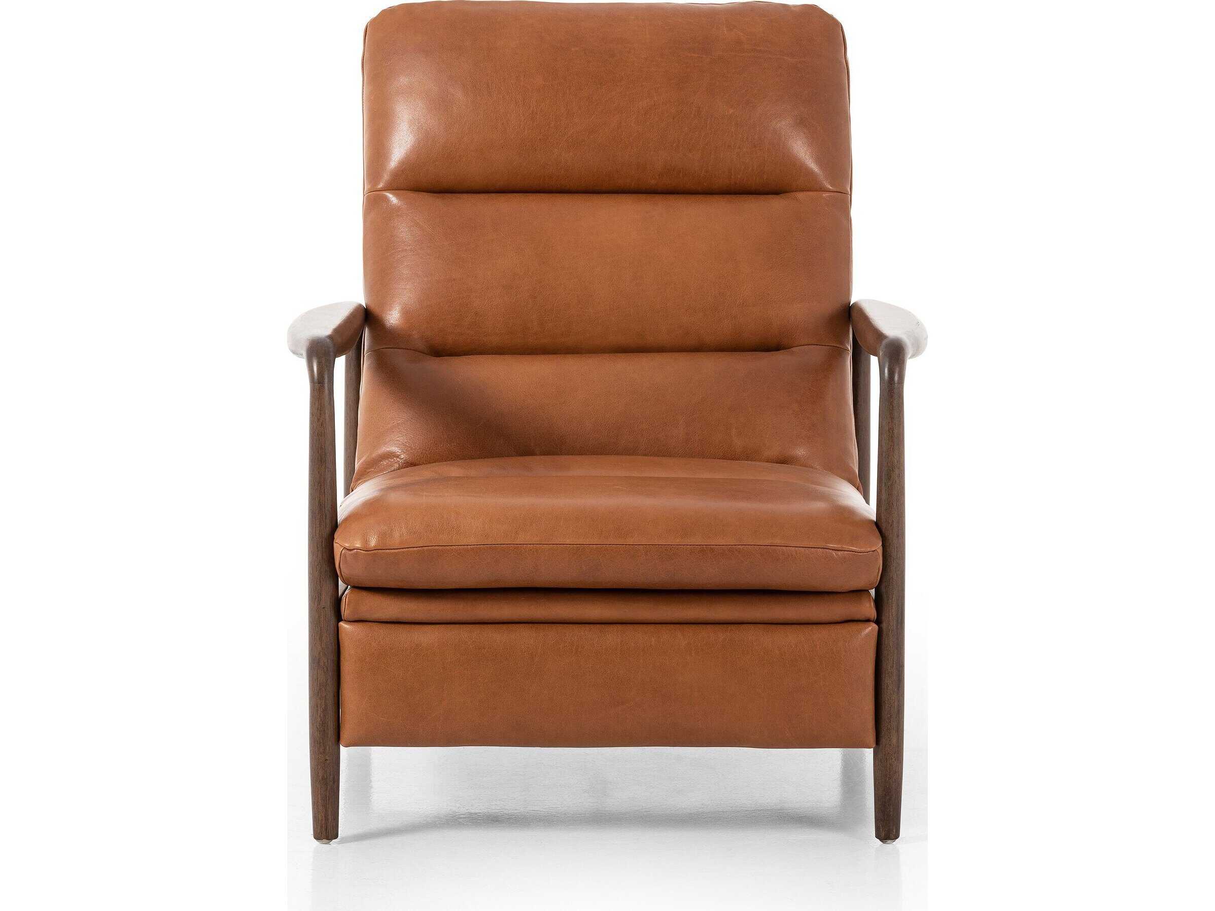Four Hands Kensington Rhodes Dakota Tobacco Almond Brown Leather Recliner Chair