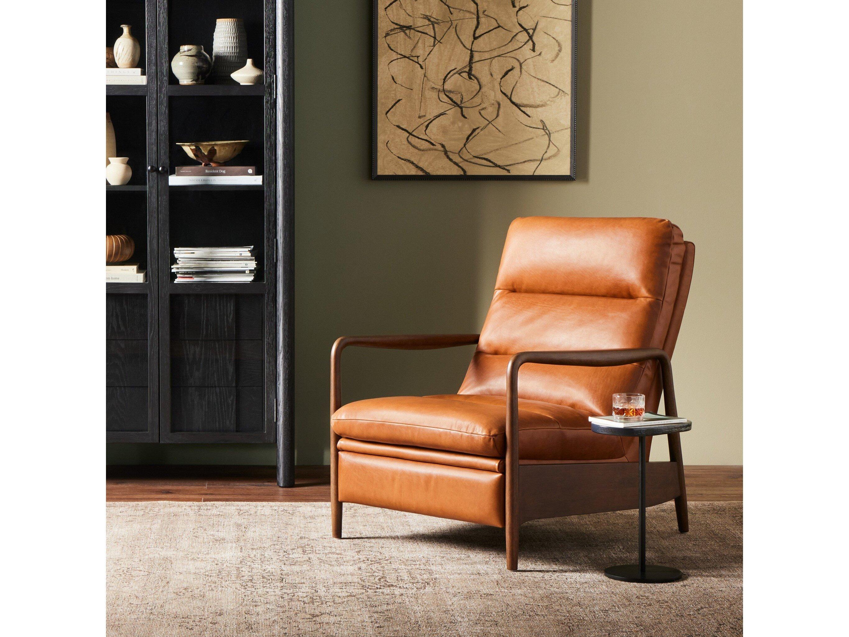 Four Hands Kensington Rhodes Dakota Tobacco Almond Brown Leather Recliner Chair