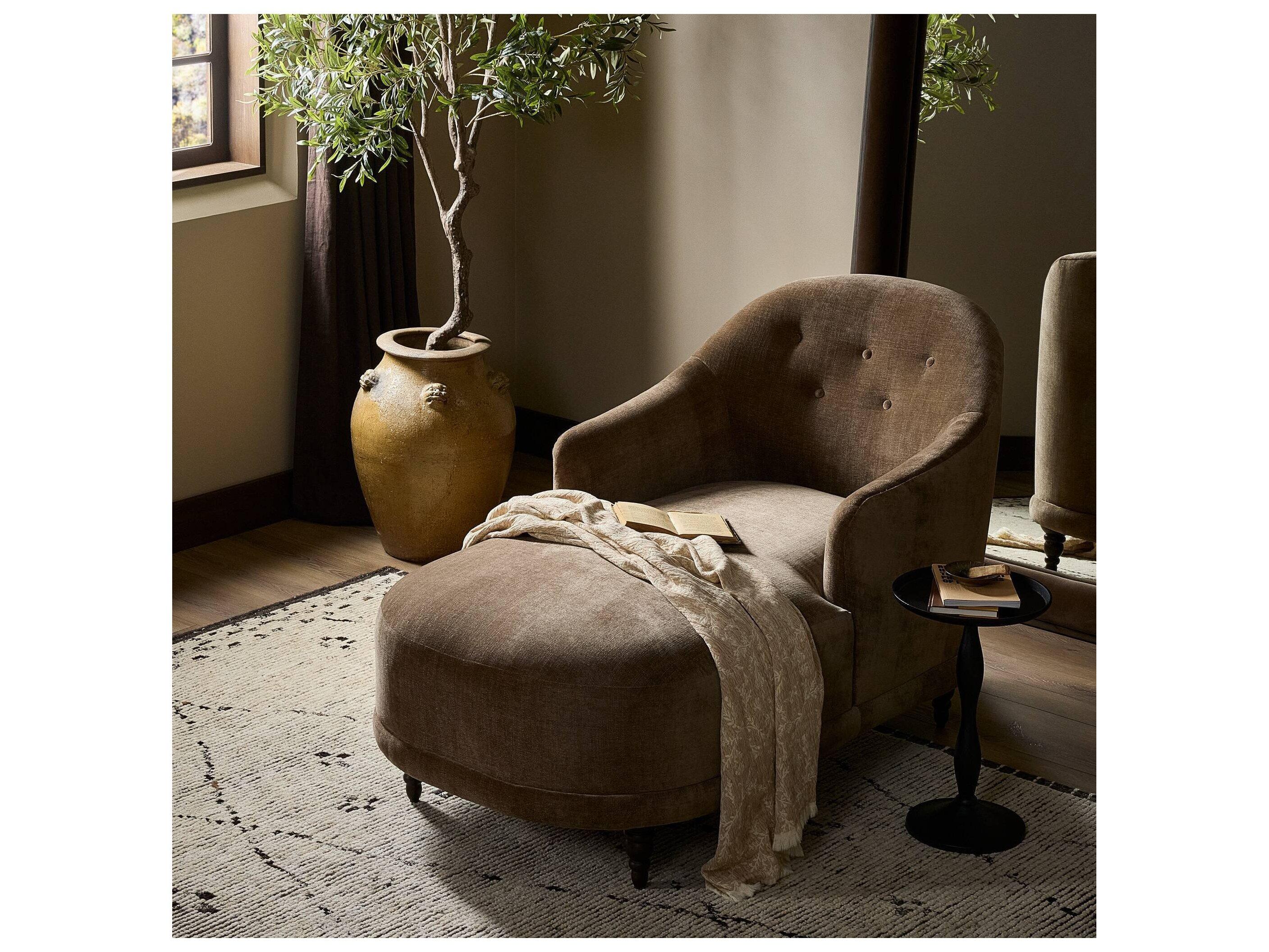 Four Hands Centrale Altair Mushroom Brown Velvet Upholstered Chaise