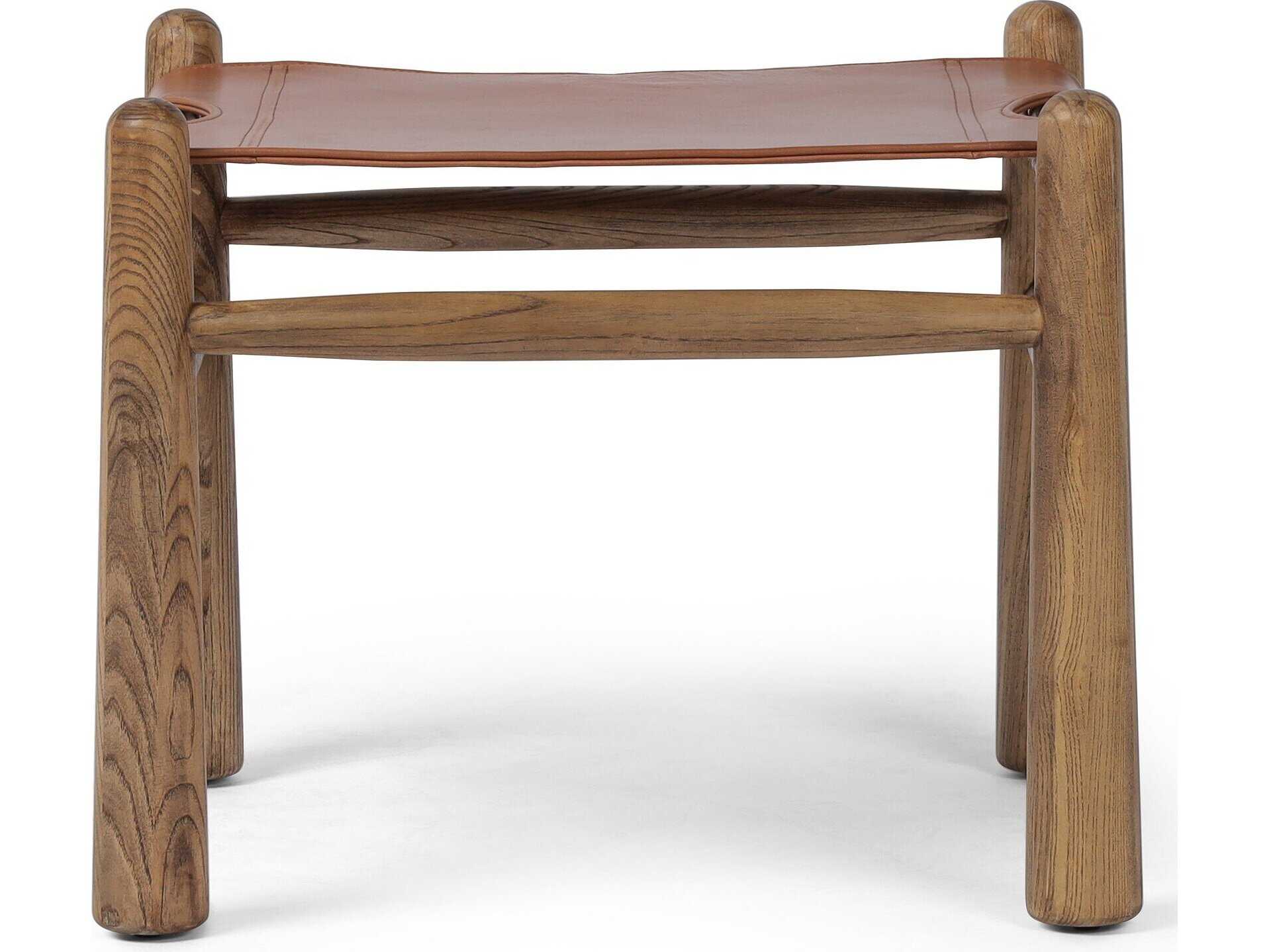 Four Hands Allston Nino Dakota Tobacco Toasted Nettlewood Brown Leather Ottoman