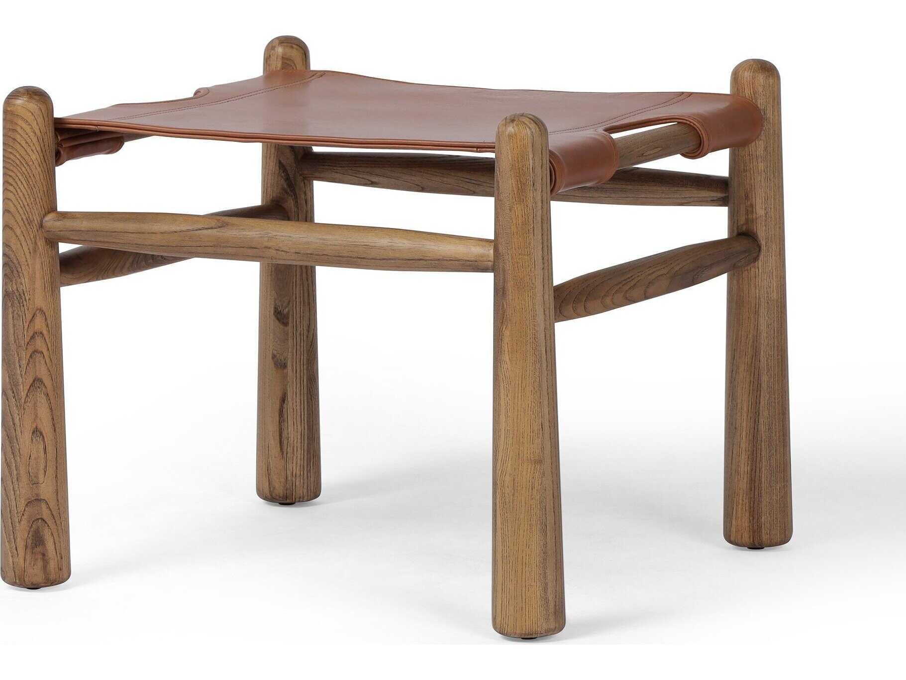 Four Hands Allston Nino Dakota Tobacco Toasted Nettlewood Brown Leather Ottoman