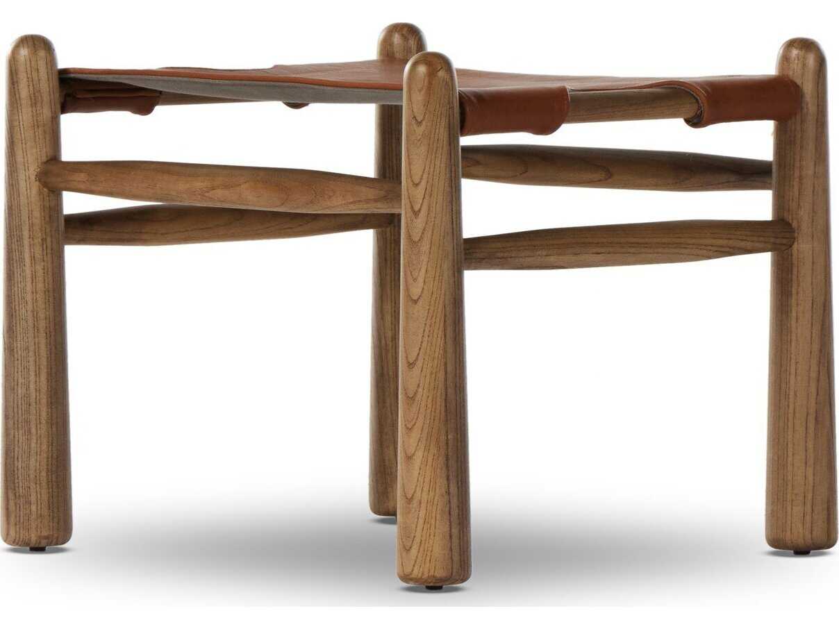 Four Hands Allston Nino Dakota Tobacco Toasted Nettlewood Brown Leather Ottoman