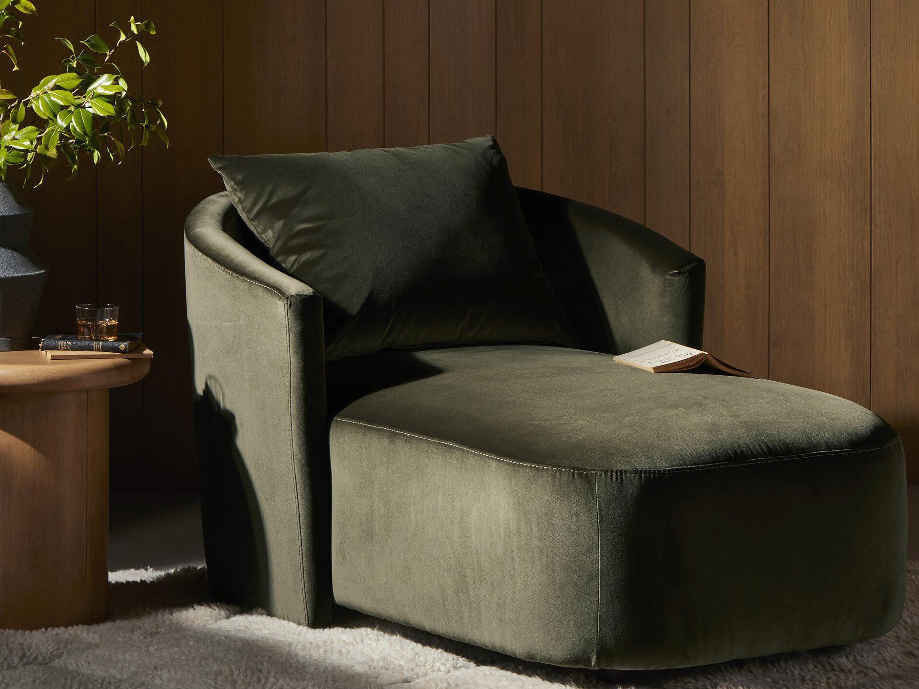 Four Hands Centrale Farrah Surrey Olive Upholstered Chaise Lounge