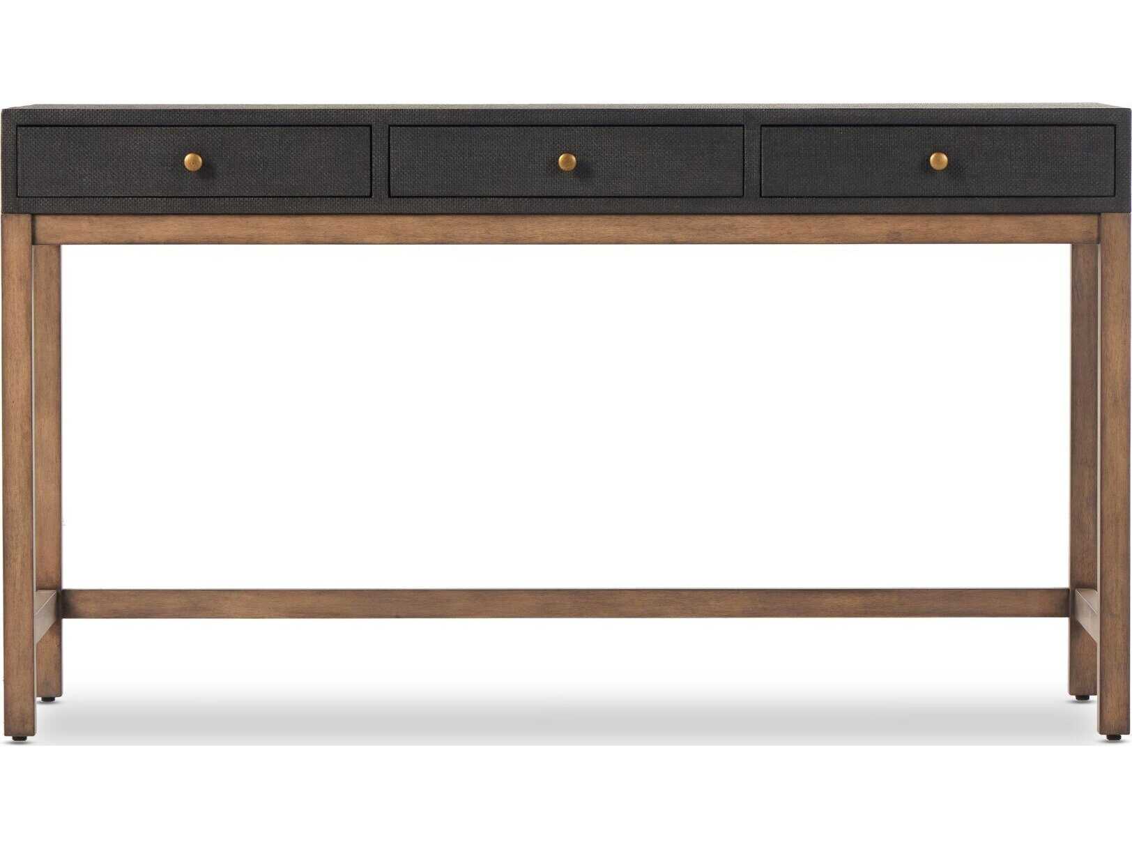 Four Hands Callahan Fiona Russet Mahogany Black Raffia Wood Writing Desk