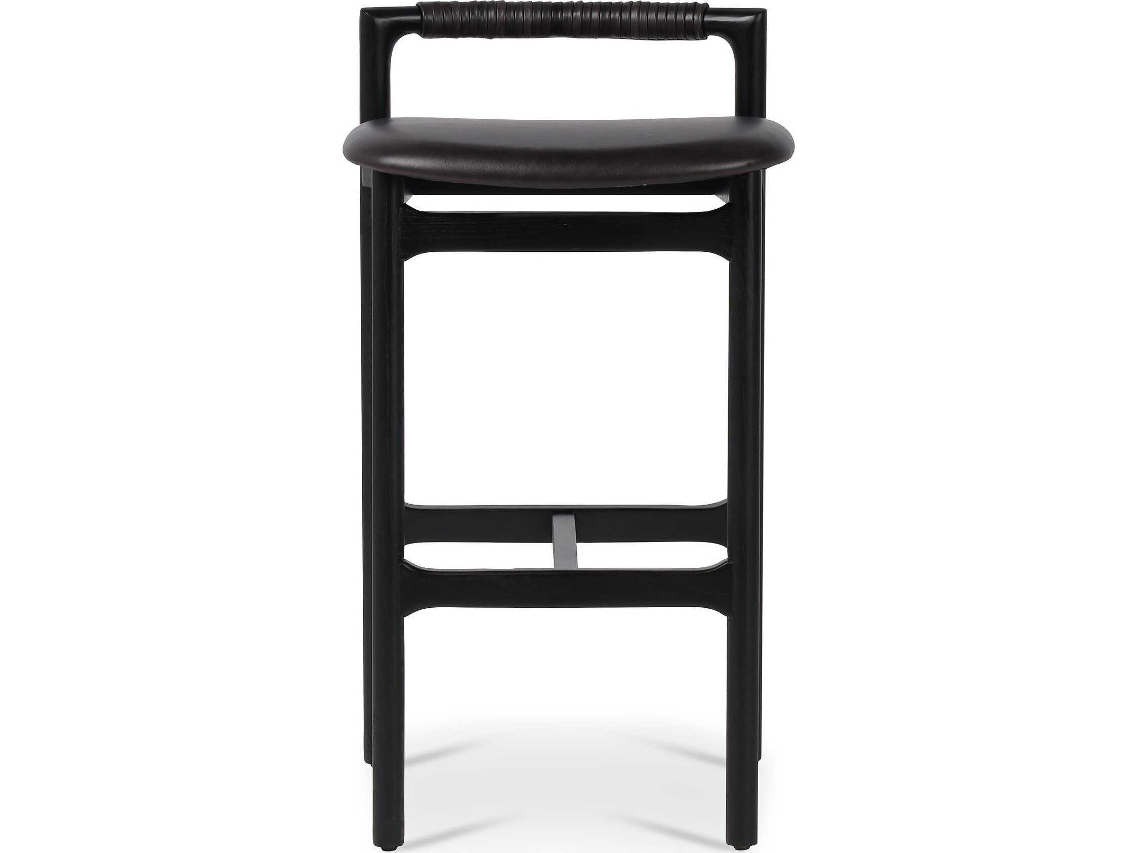 Four Hands Allston Baden Sonoma Black Leather Bar Stool