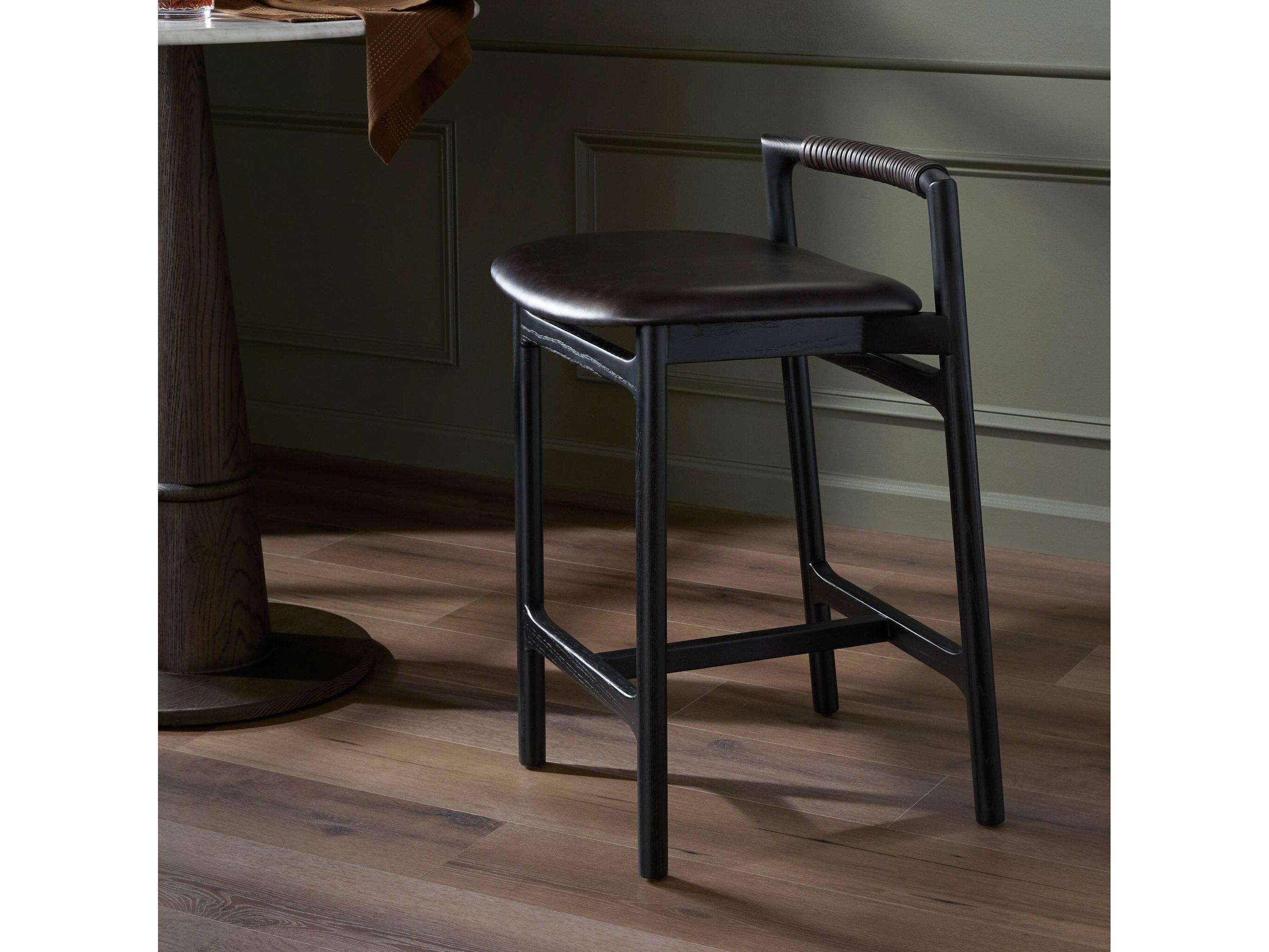 Four Hands Allston Baden Sonoma Black Leather Bar Stool