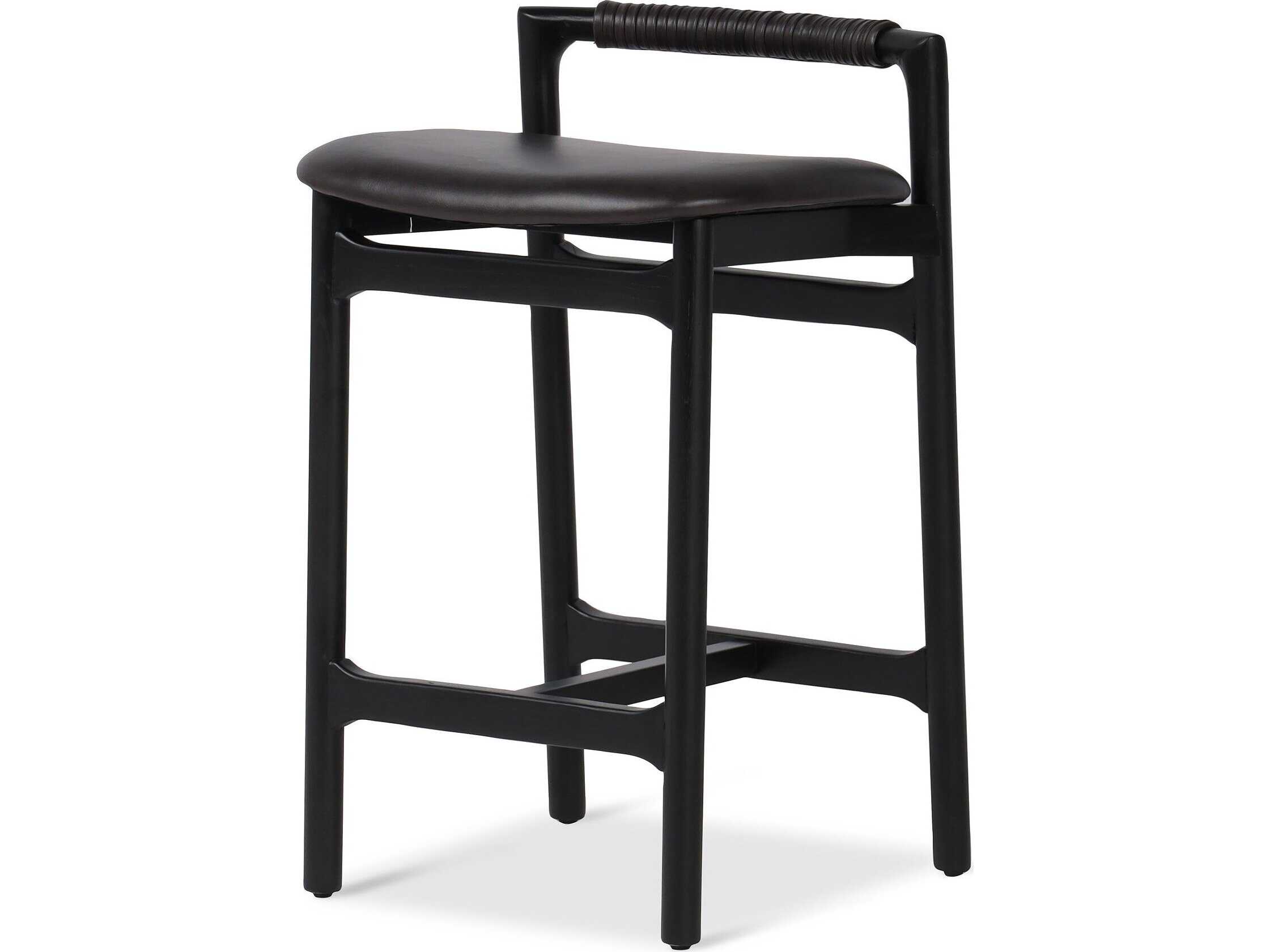 Four Hands Allston Baden Sonoma Black Leather Counter Stool