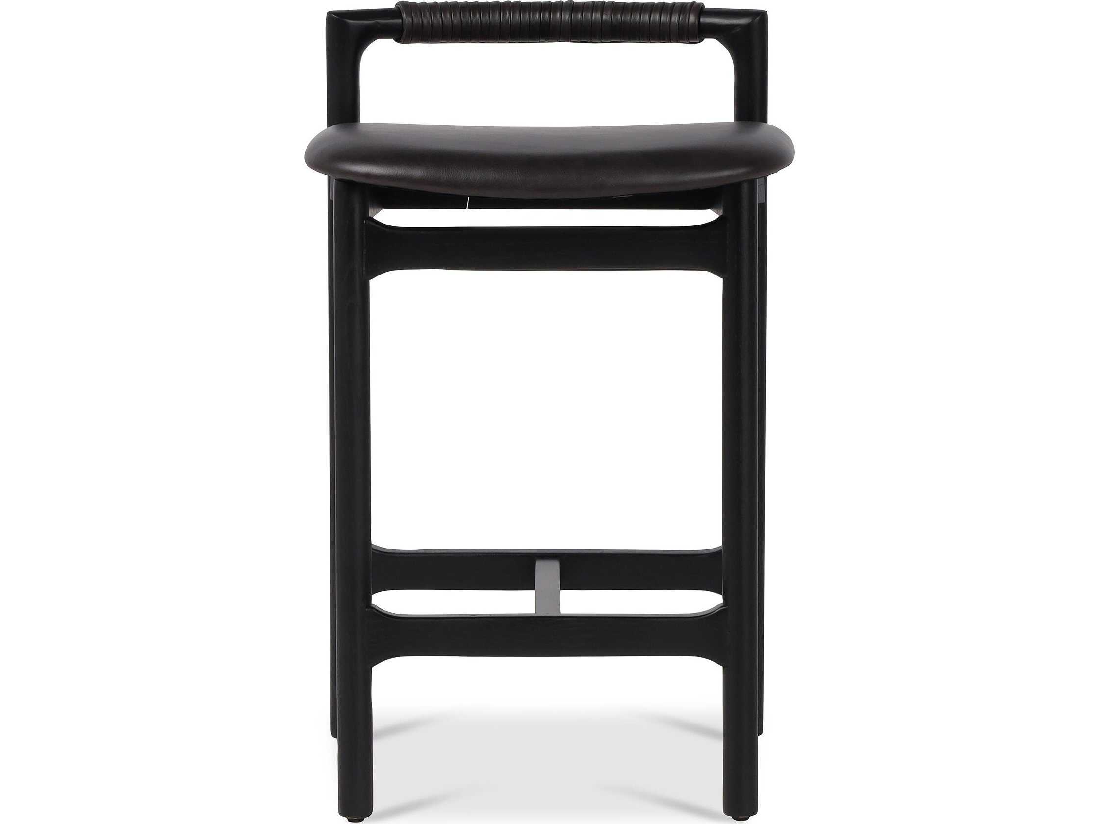 Four Hands Allston Baden Sonoma Black Leather Counter Stool
