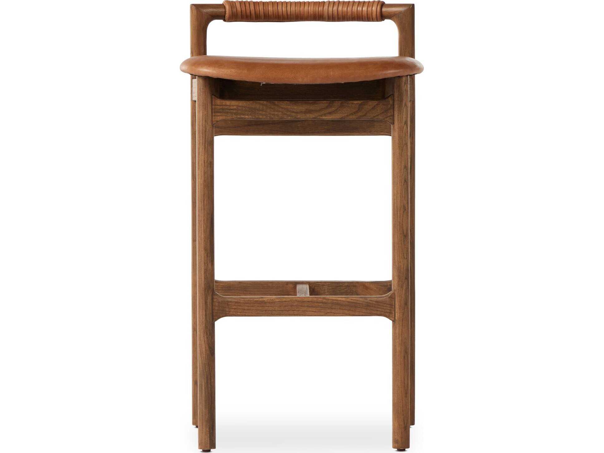 Four Hands Allston Baden Leather Solid Wood Haven Tobacco Lamont Nettlewood Bar Stool
