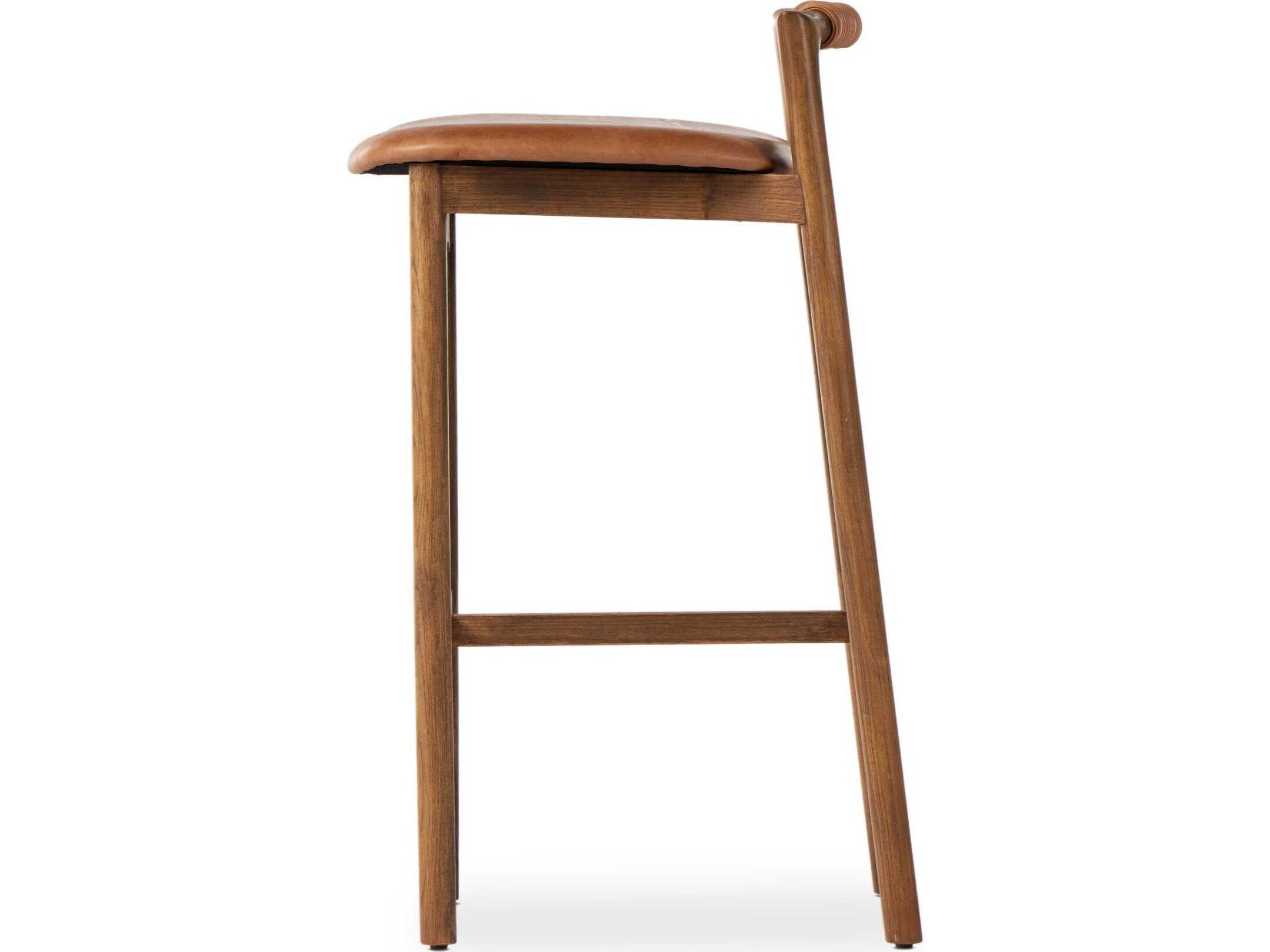 Four Hands Allston Baden Leather Solid Wood Haven Tobacco Lamont Nettlewood Bar Stool