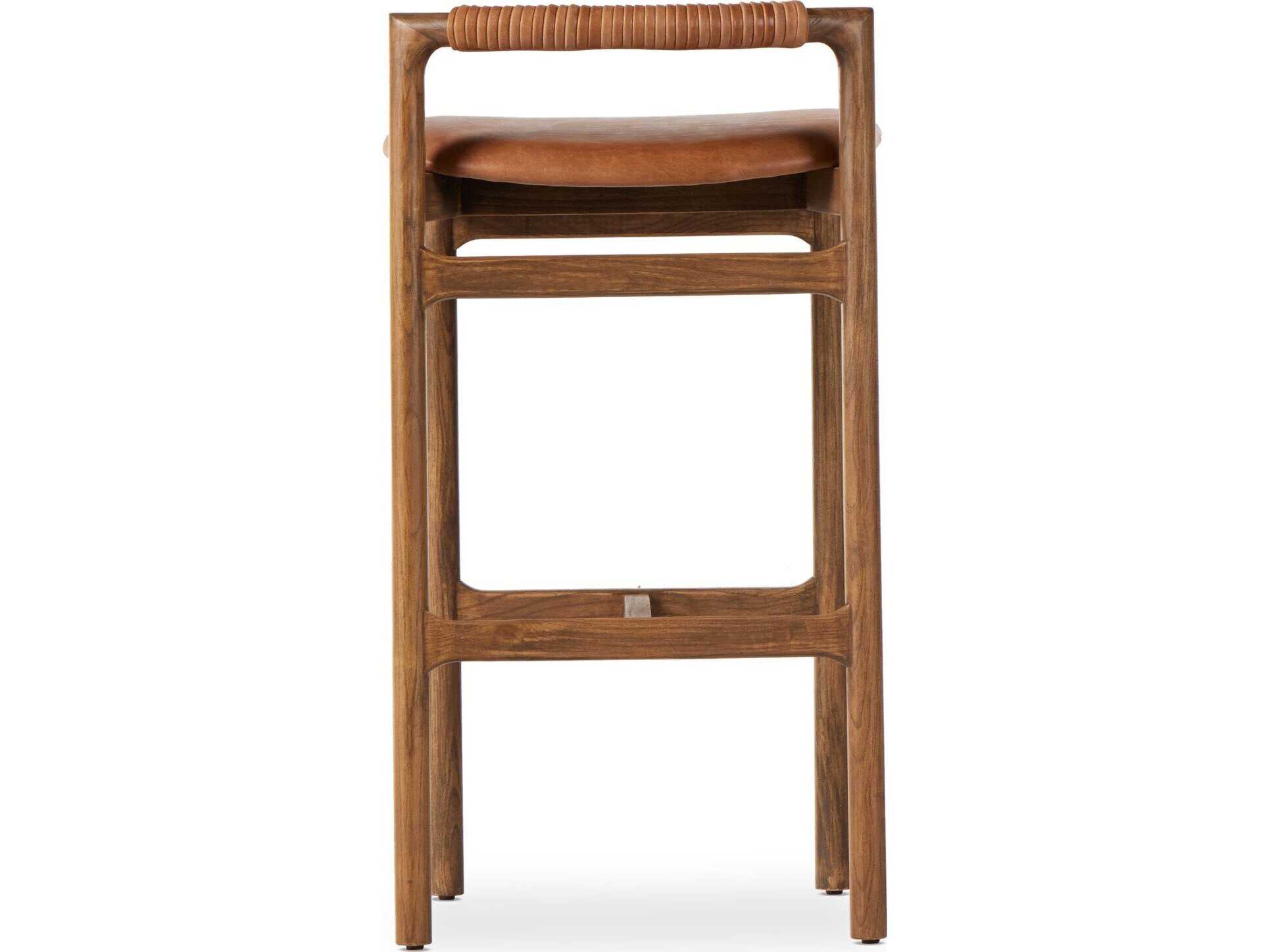 Four Hands Allston Baden Leather Solid Wood Haven Tobacco Lamont Nettlewood Bar Stool