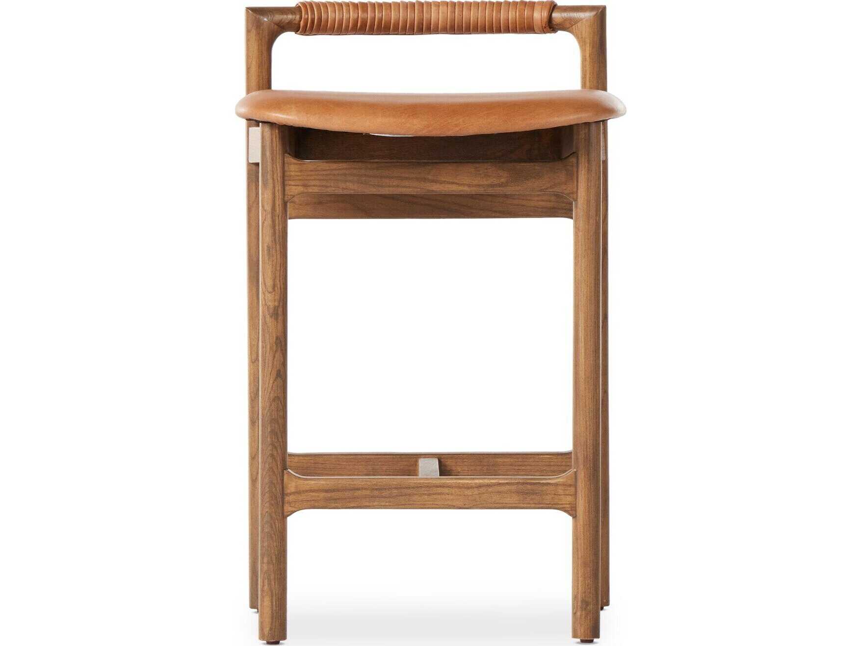 Four Hands Allston Baden Leather Solid Wood Haven Tobacco Lamont Nettlewood Counter Stool