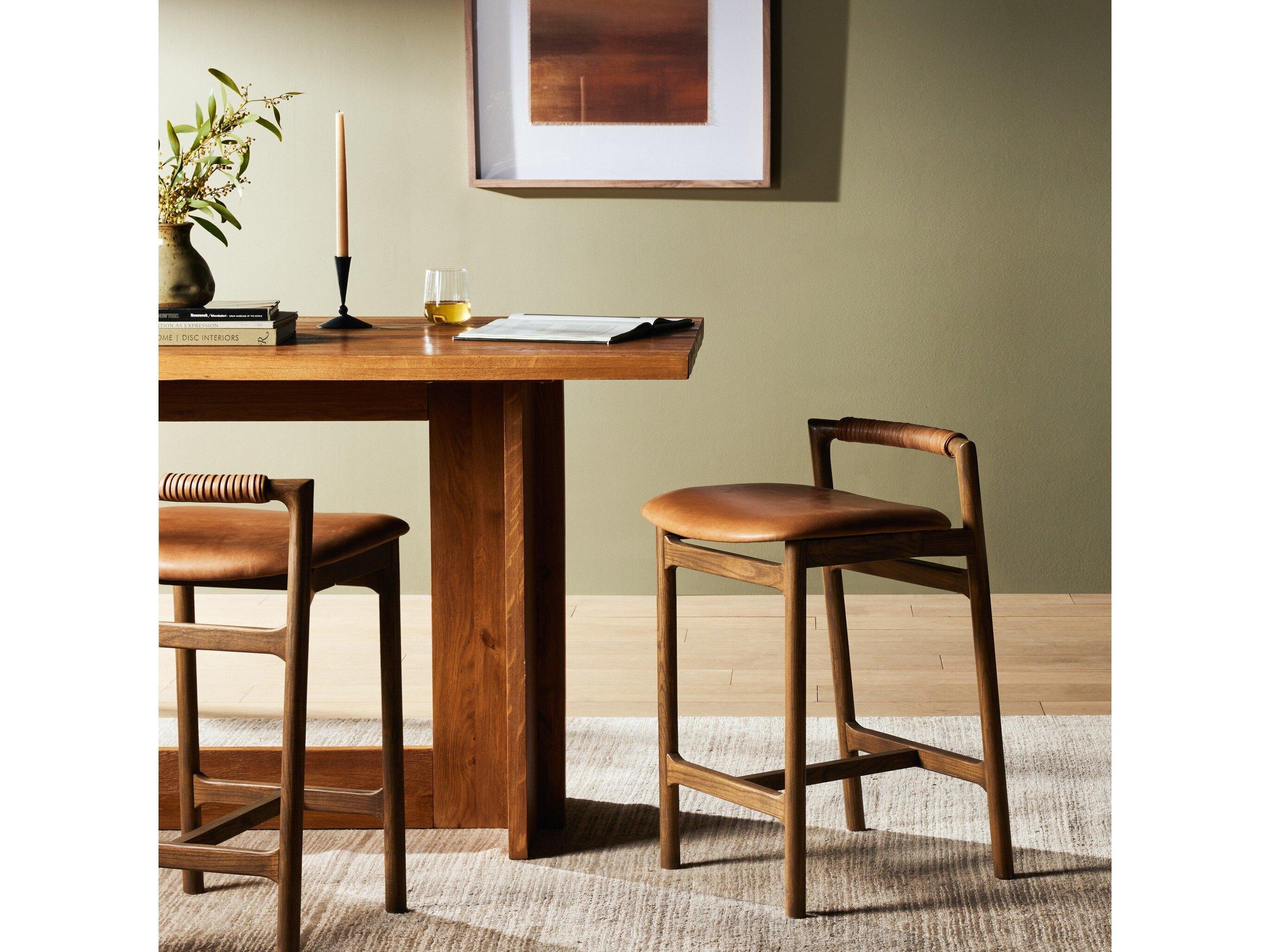 Four Hands Allston Baden Leather Solid Wood Haven Tobacco Lamont Nettlewood Counter Stool