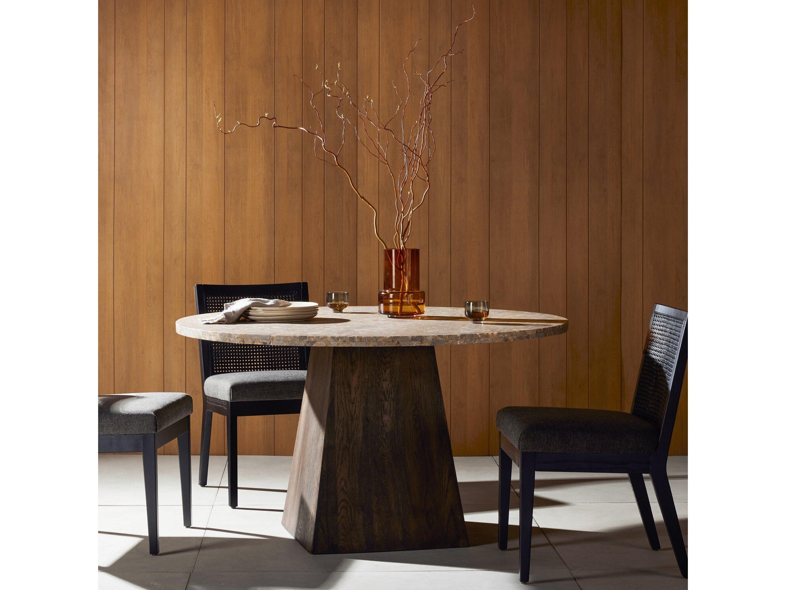 Four Hands Rockwell Brisa Round Stone Grey Tobacco Oak Dune Onyx Dining Table