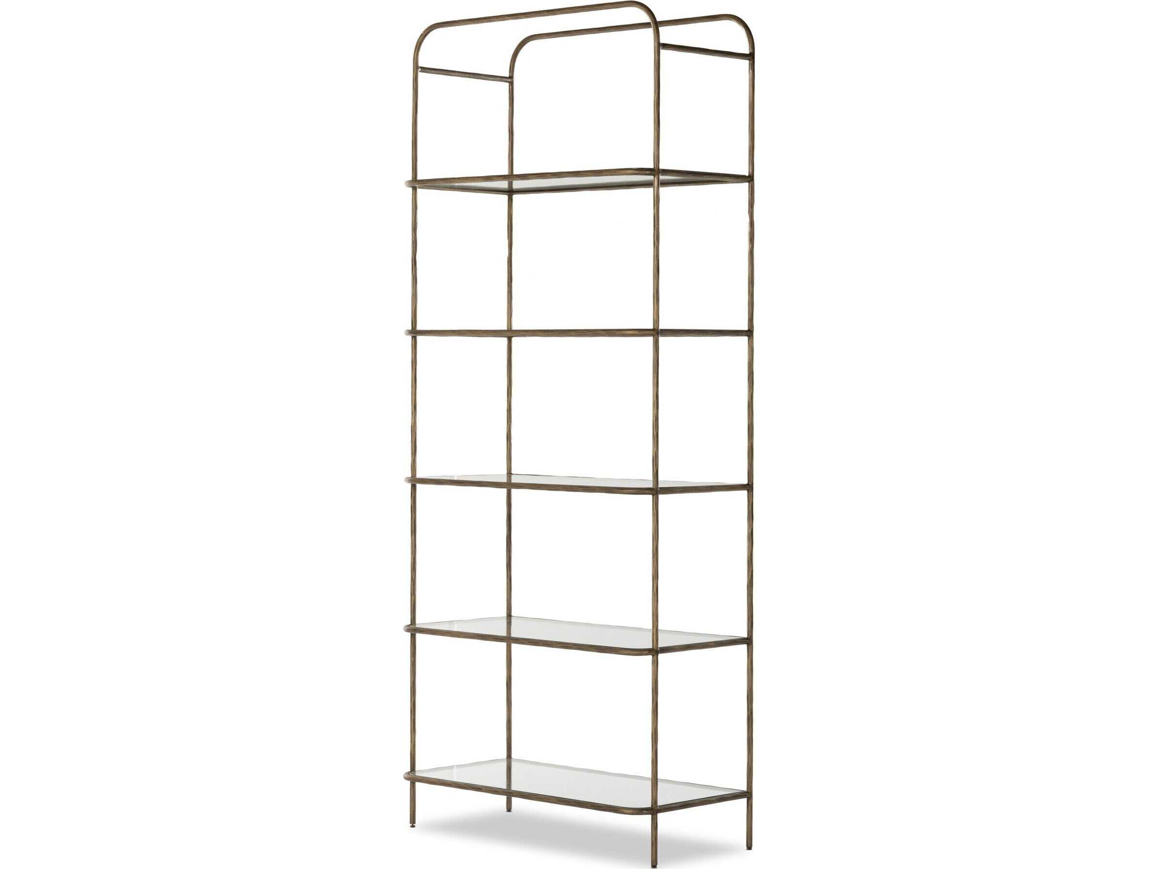 Four Hands Element Hammered Aged Brass Clear Glass Bookcase