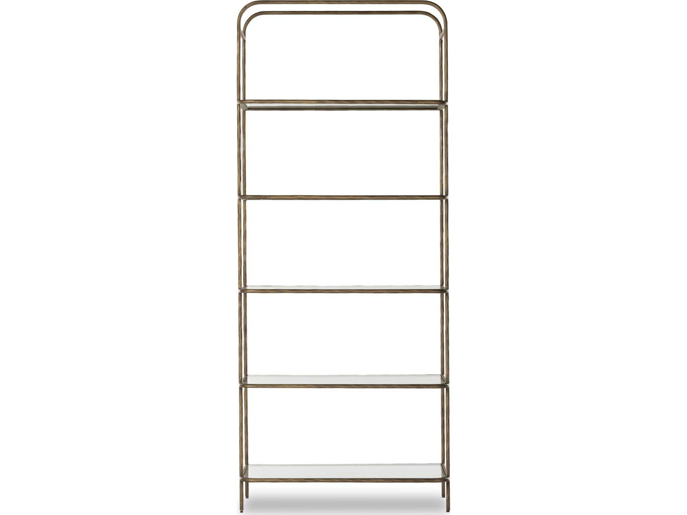 Four Hands Element Hammered Aged Brass Clear Glass Bookcase