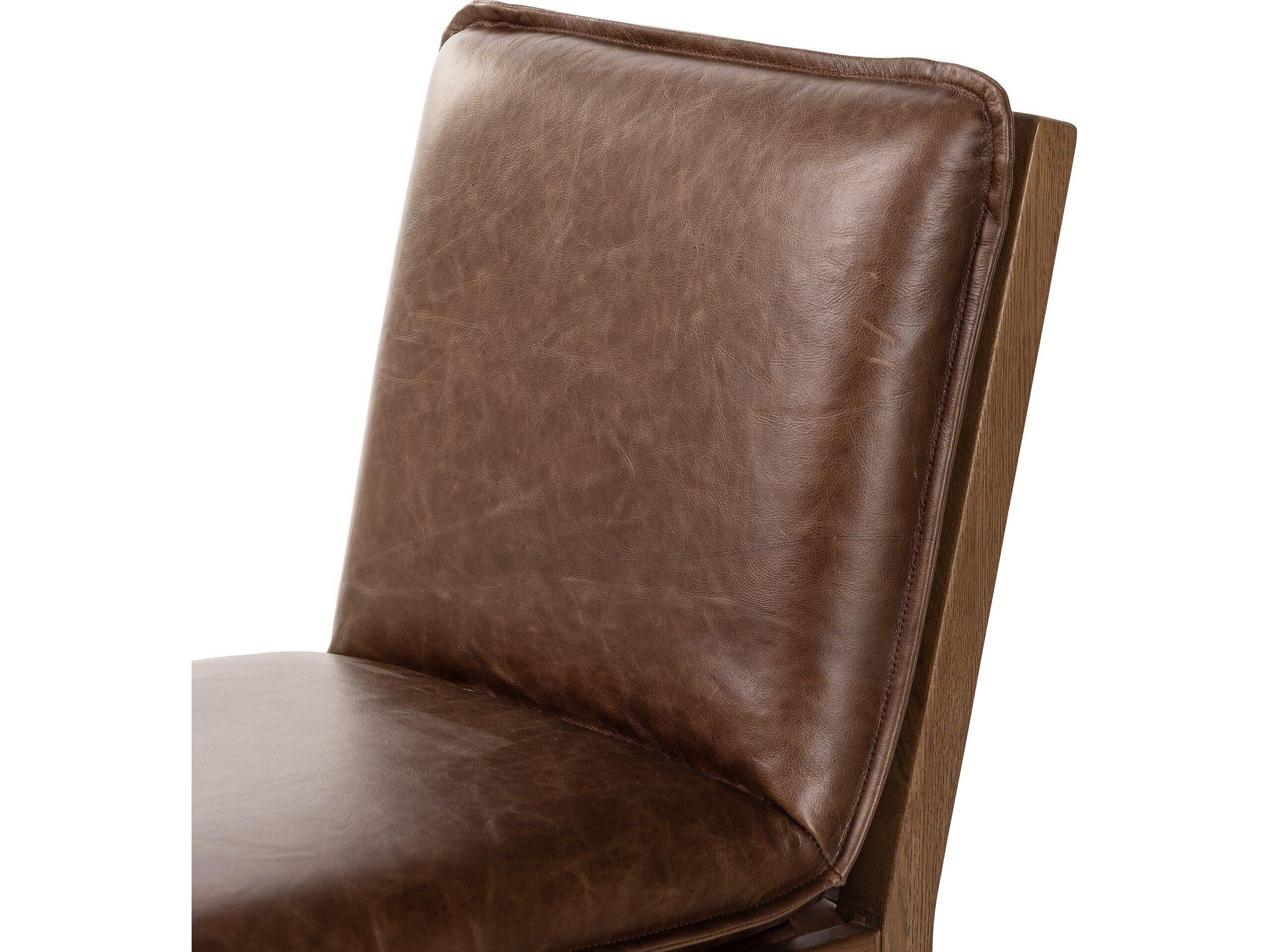 Four Hands Ashford Oak Wood Brown Leather Side Dining Chair