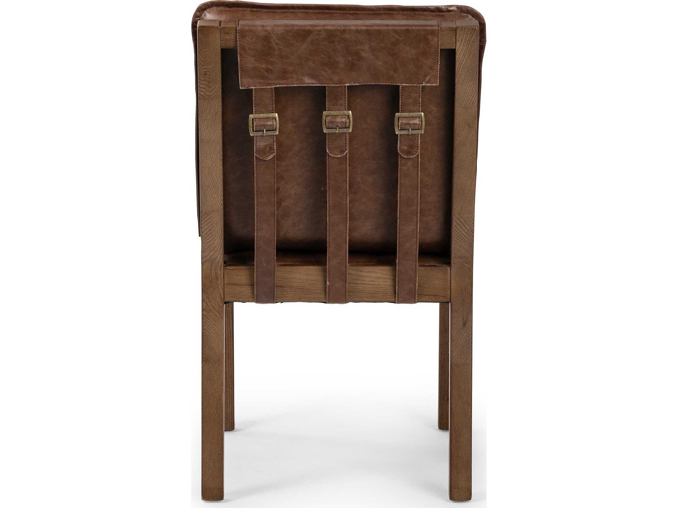 Four Hands Ashford Oak Wood Brown Leather Side Dining Chair