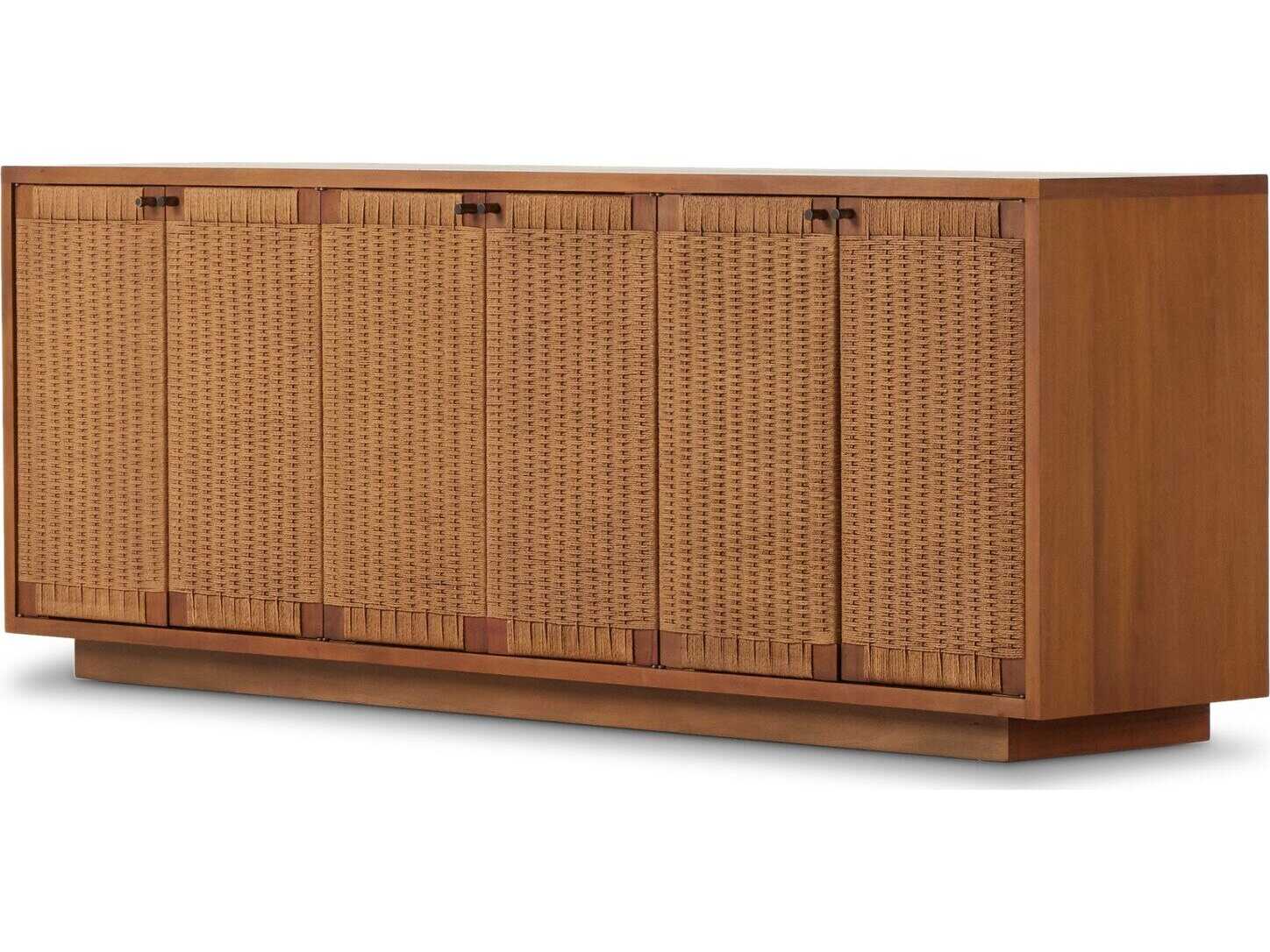 Four Hands Slayton Macklin 82" Mahogany Wood Light Natural Paper Rush Brass Sideboard