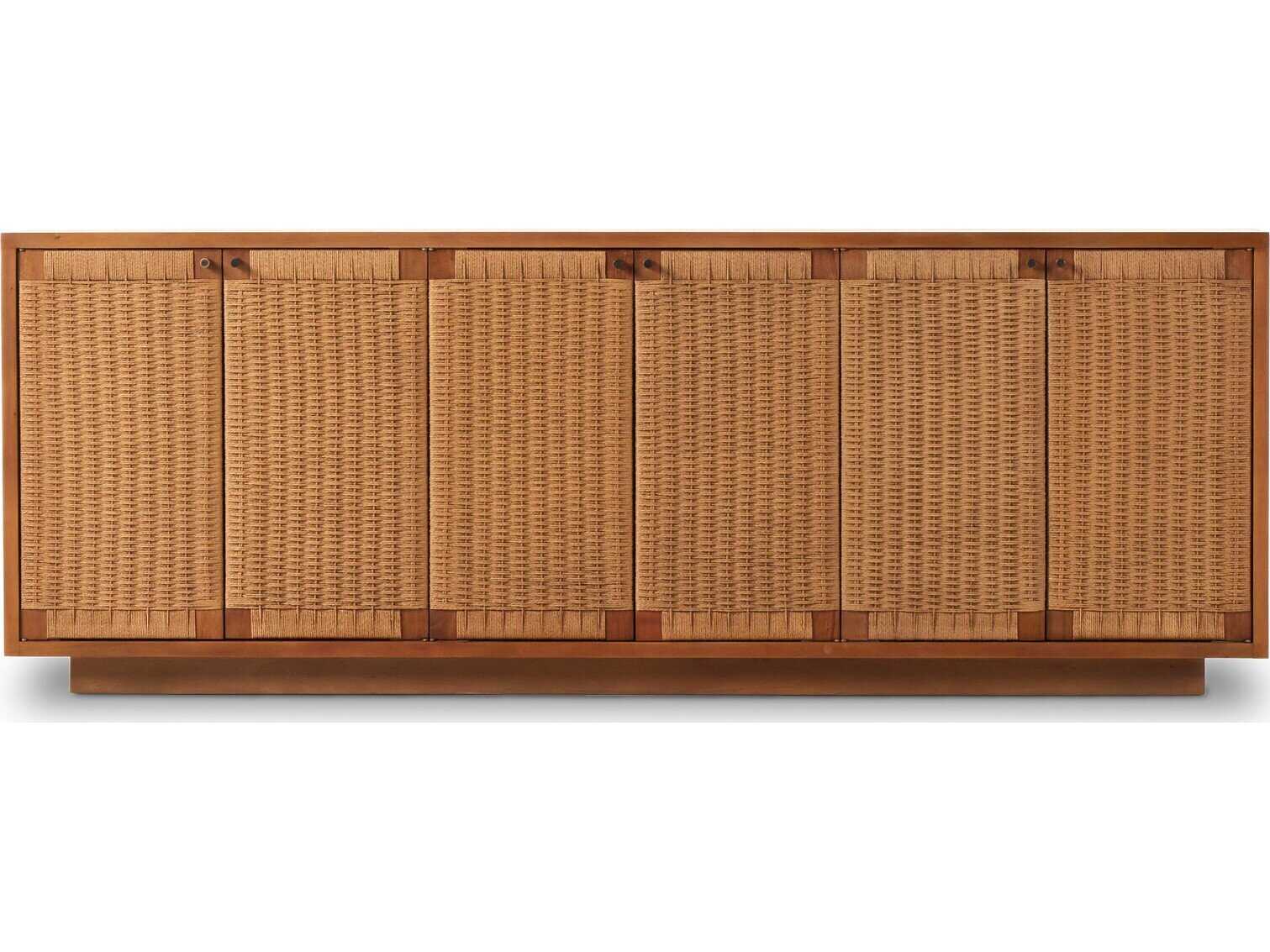 Four Hands Slayton Macklin 82" Mahogany Wood Light Natural Paper Rush Brass Sideboard