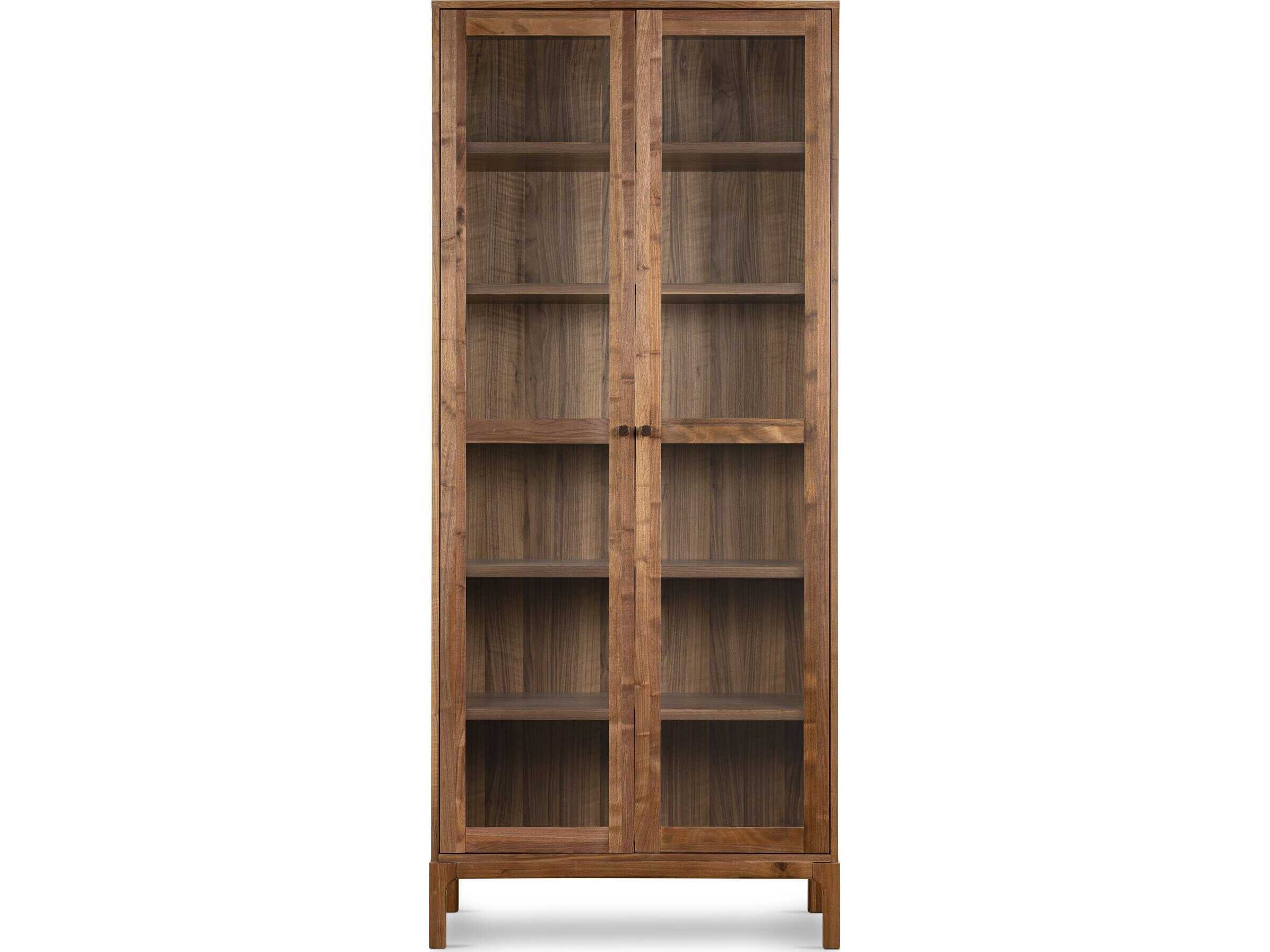 Four Hands Wallis Arturo Walnut Wood Natural Veneer Tempered Glass Display Cabinet