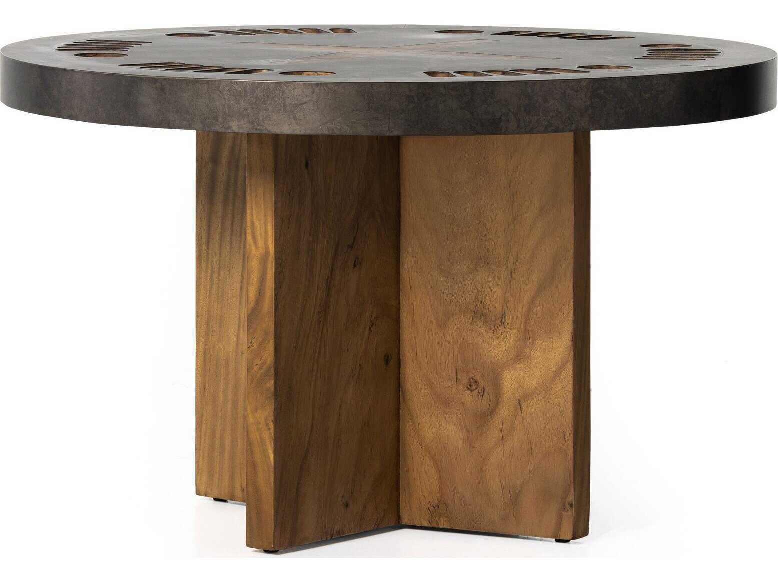 Four Hands Wesson Natural Brown Guanacaste Aged Metal Poker Game Table